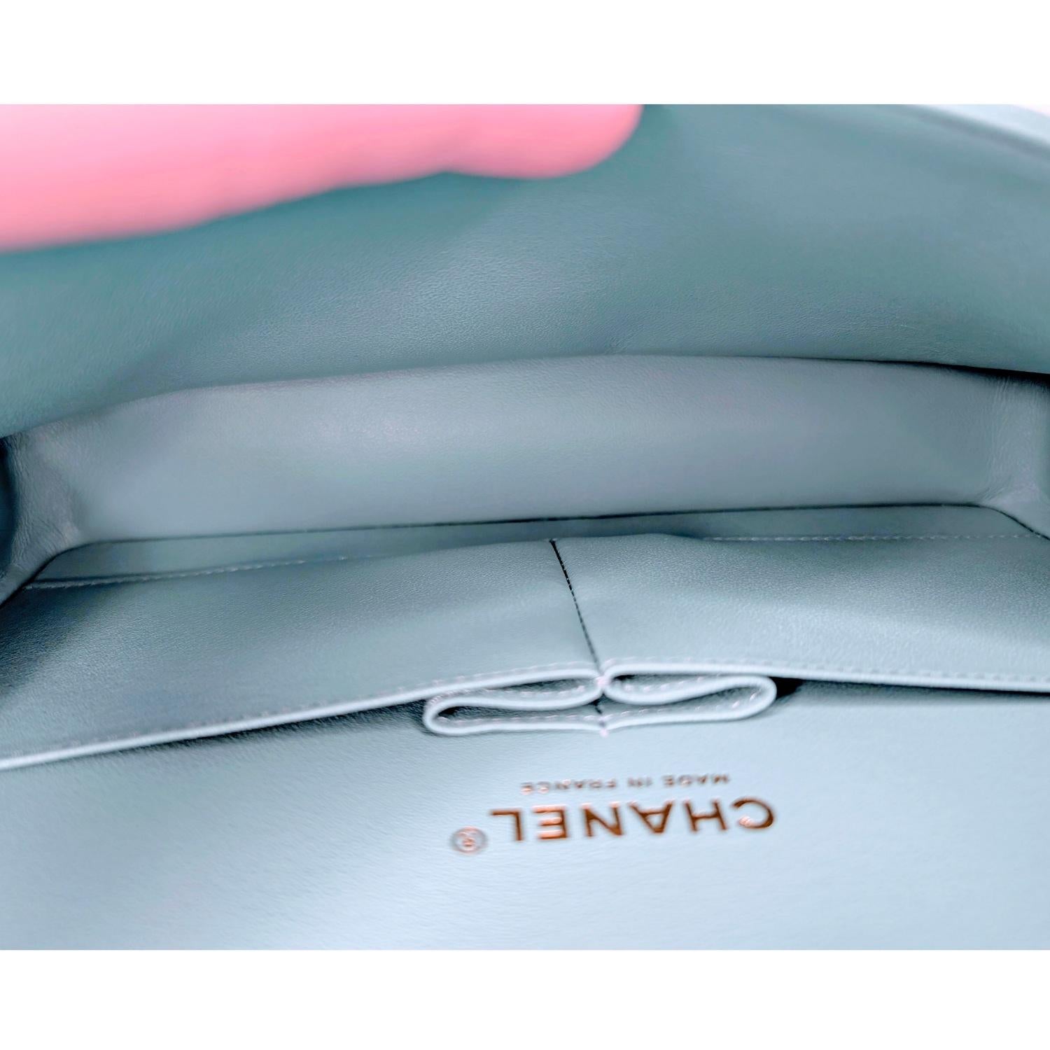 Chanel 20C Tiffany Blue Caviar Quilted Classic Flap Double Medium 3