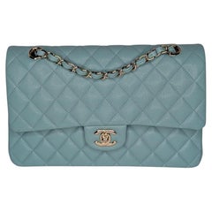 Chanel 20C Tiffany Blue Caviar Quilted Classic Flap Double Medium