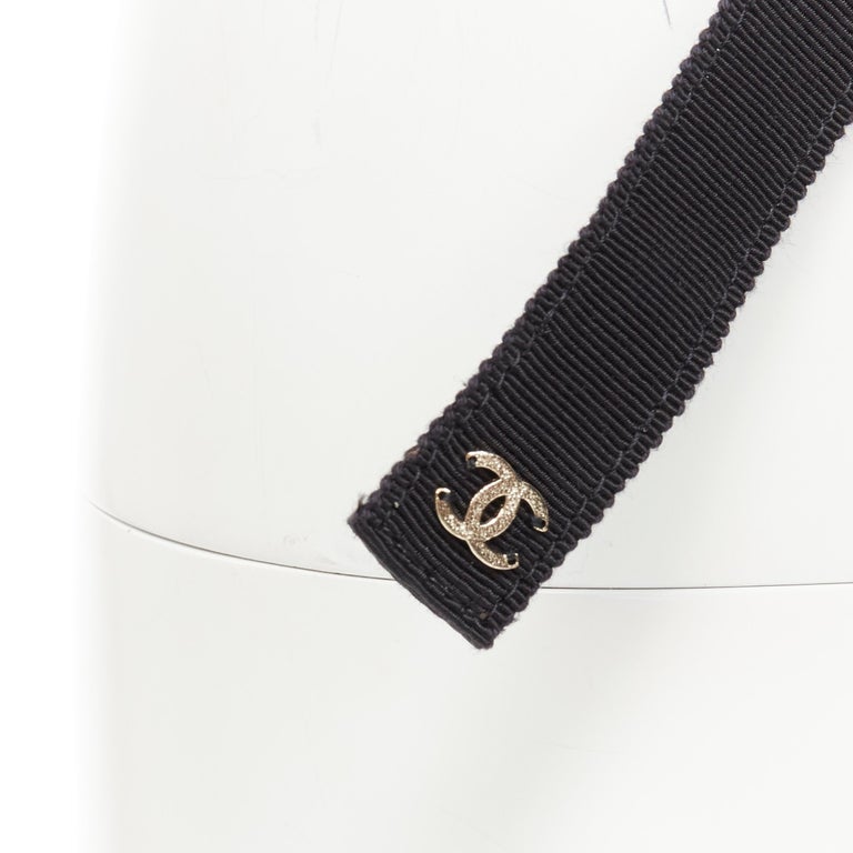 CHANEL 20C Virginie Viard black grosgrain ribbon woven silver chain CC logo  belt