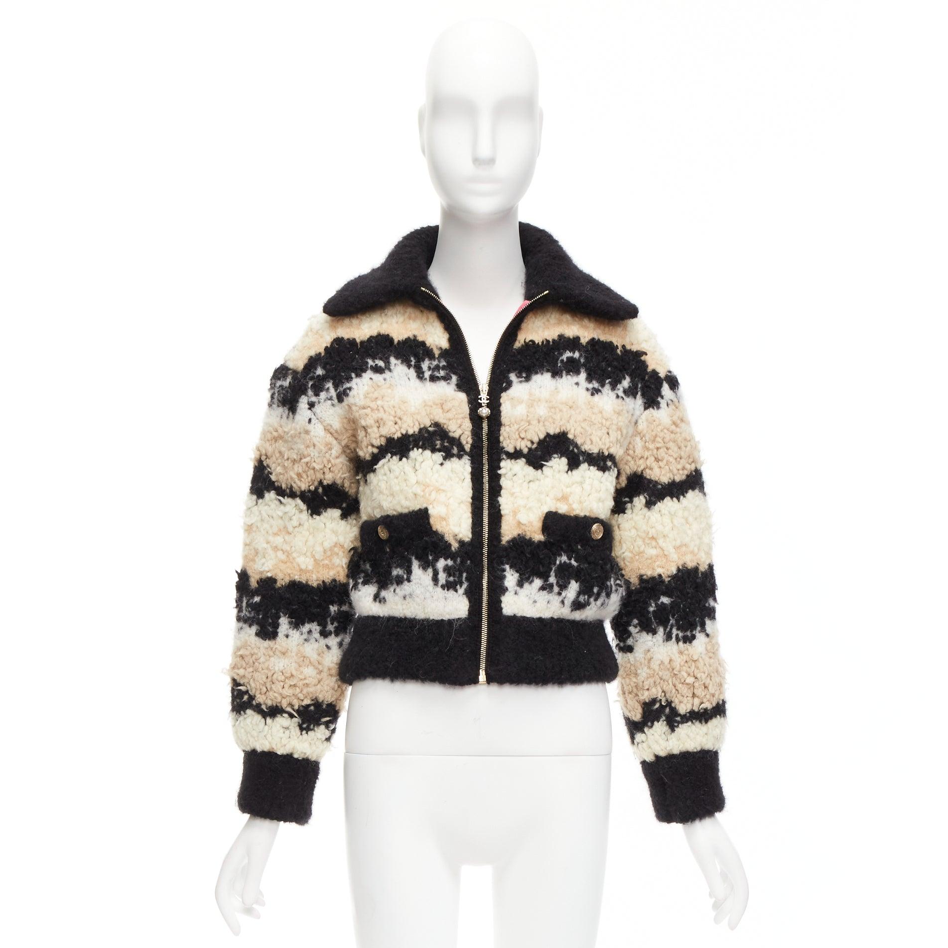 CHANEL 20N Coco Neige CC pearl zip cream wool cashmere cropped bomber FR34 XS For Sale 5