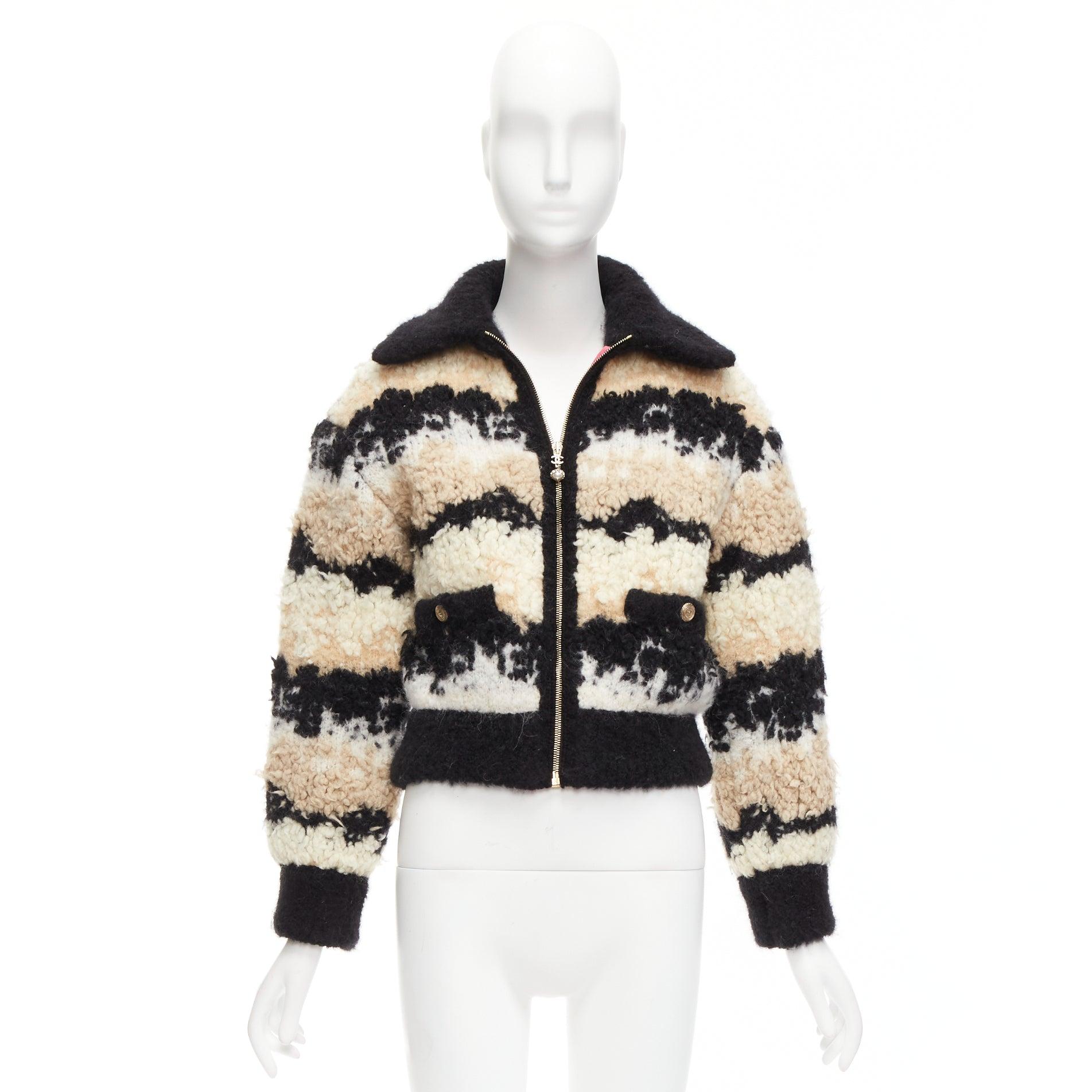 CHANEL 20N Coco Neige CC pearl zip cream wool cashmere cropped bomber FR34 XS For Sale 6