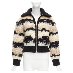 CHANEL 20N Coco Neige CC pearl zip cream wool cashmere cropped bomber FR34 XS