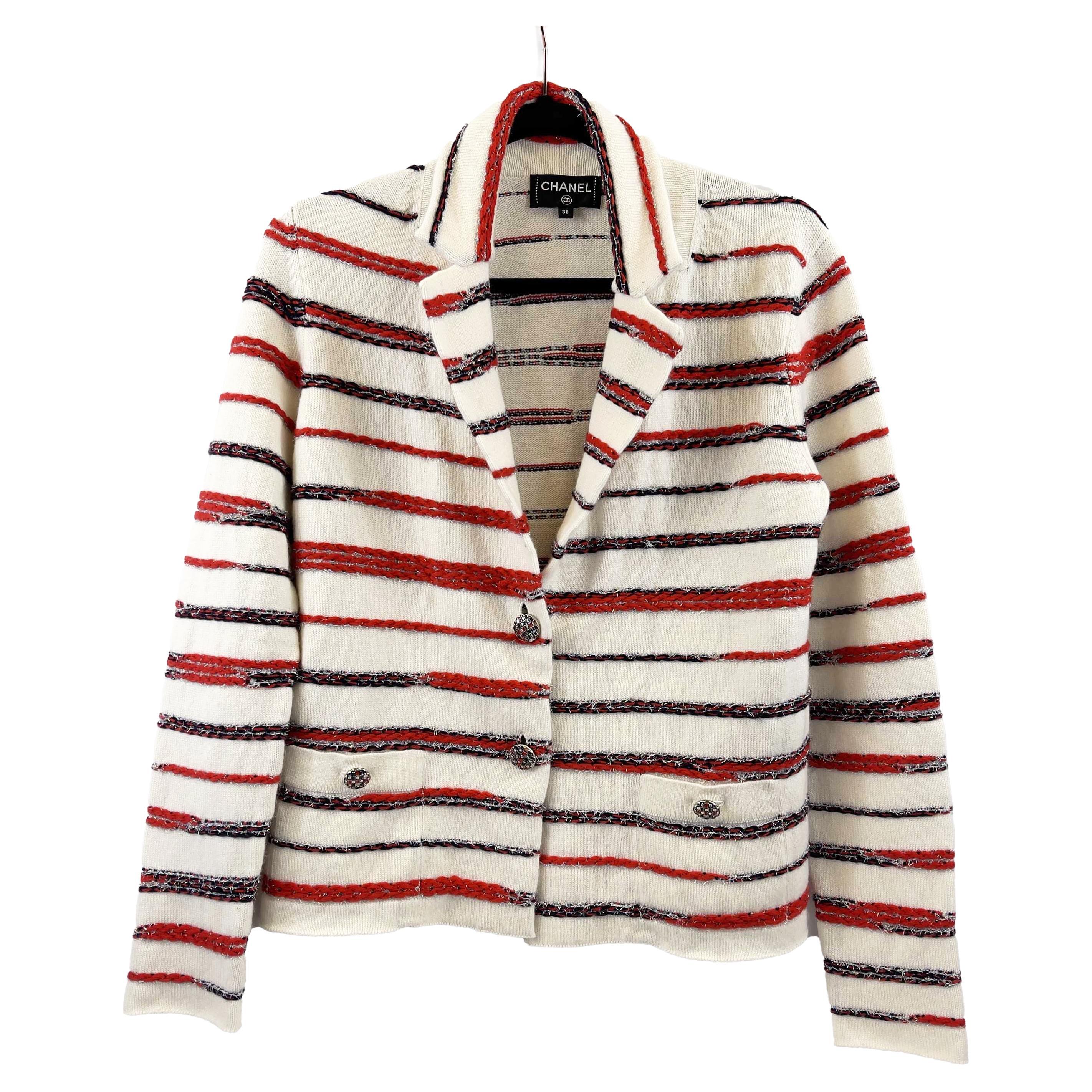 CHANEL - 20P Ad Campaign Metallic Braid Trim Cashmere Cardigan / Jacket US  6 / M For Sale at 1stDibs