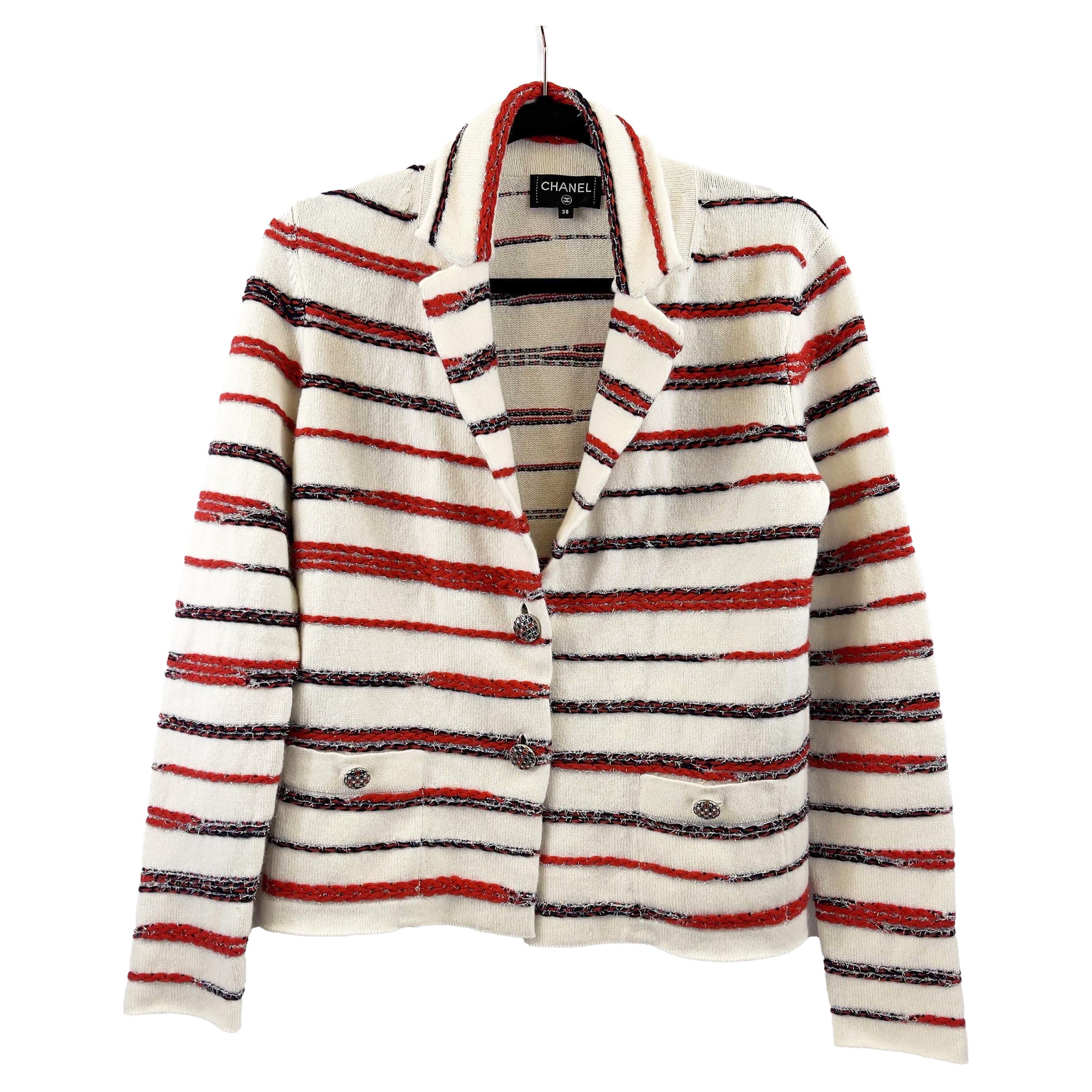 CHANEL - 20P Ad Campaign Metallic Braid Trim Cashmere Cardigan / Giacca US 6 / M