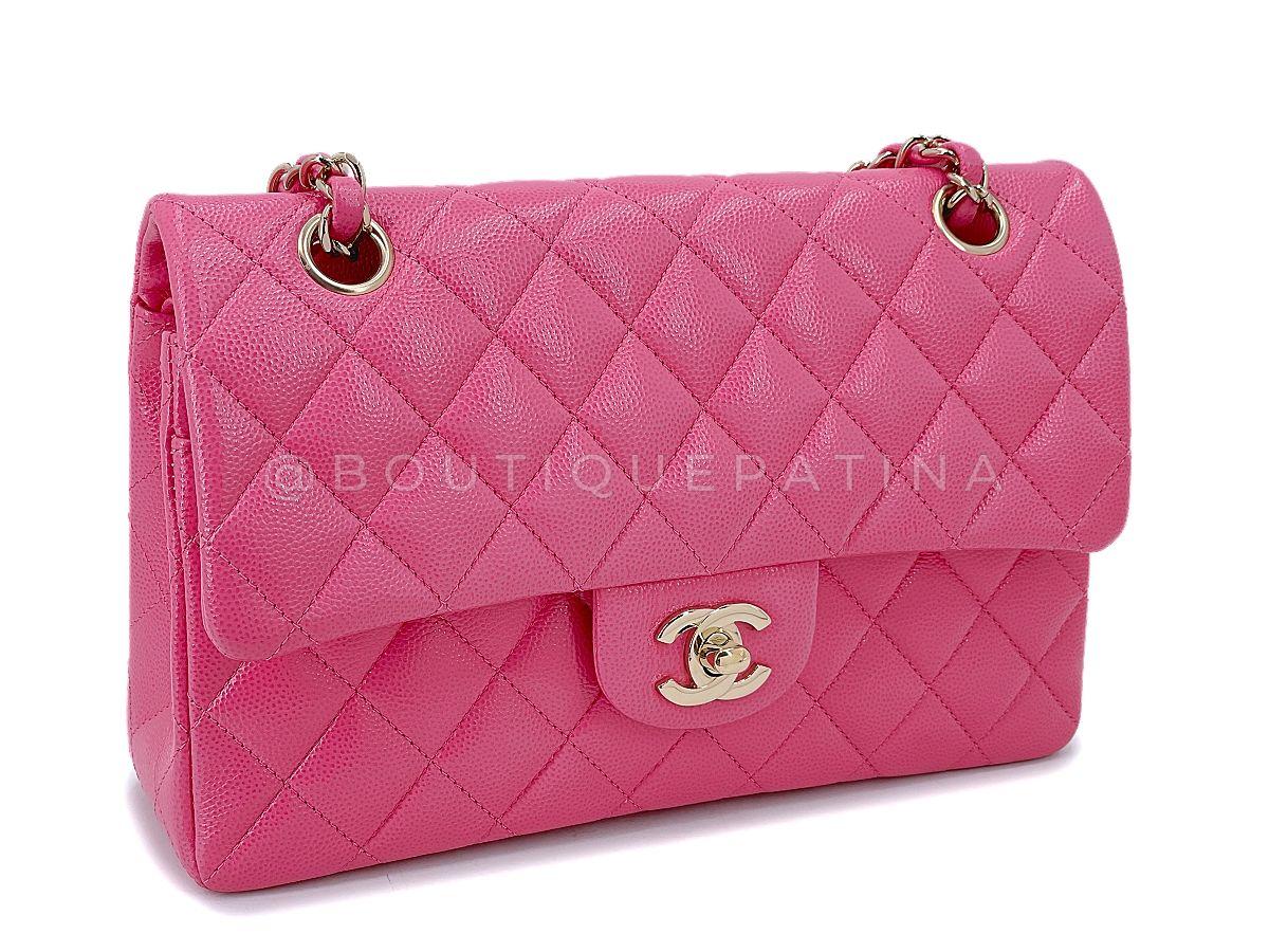 Chanel 20S Barbie Pink Caviar Small Classic Double Flap Bag GHW 67871 In Excellent Condition For Sale In Costa Mesa, CA