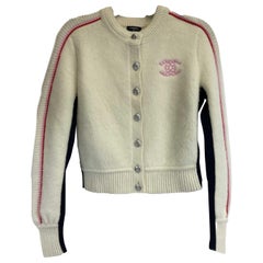 Chanel 21-22FW Varsity Sweater Jacket - Ivory Pink CC / Racer Trim - 34 US 2