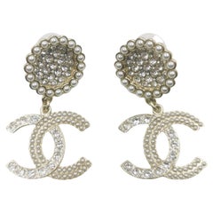 Chanel 21 Runway CC Light Gold LARGE Massive Rhinestone Logo Dangling Earrings 