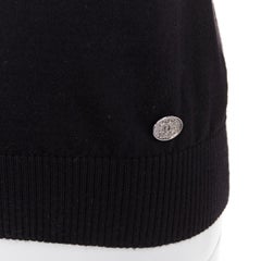 CHANEL 21A black wool sequin CC logo stripe sleeve crewneck pullover FR34 XS