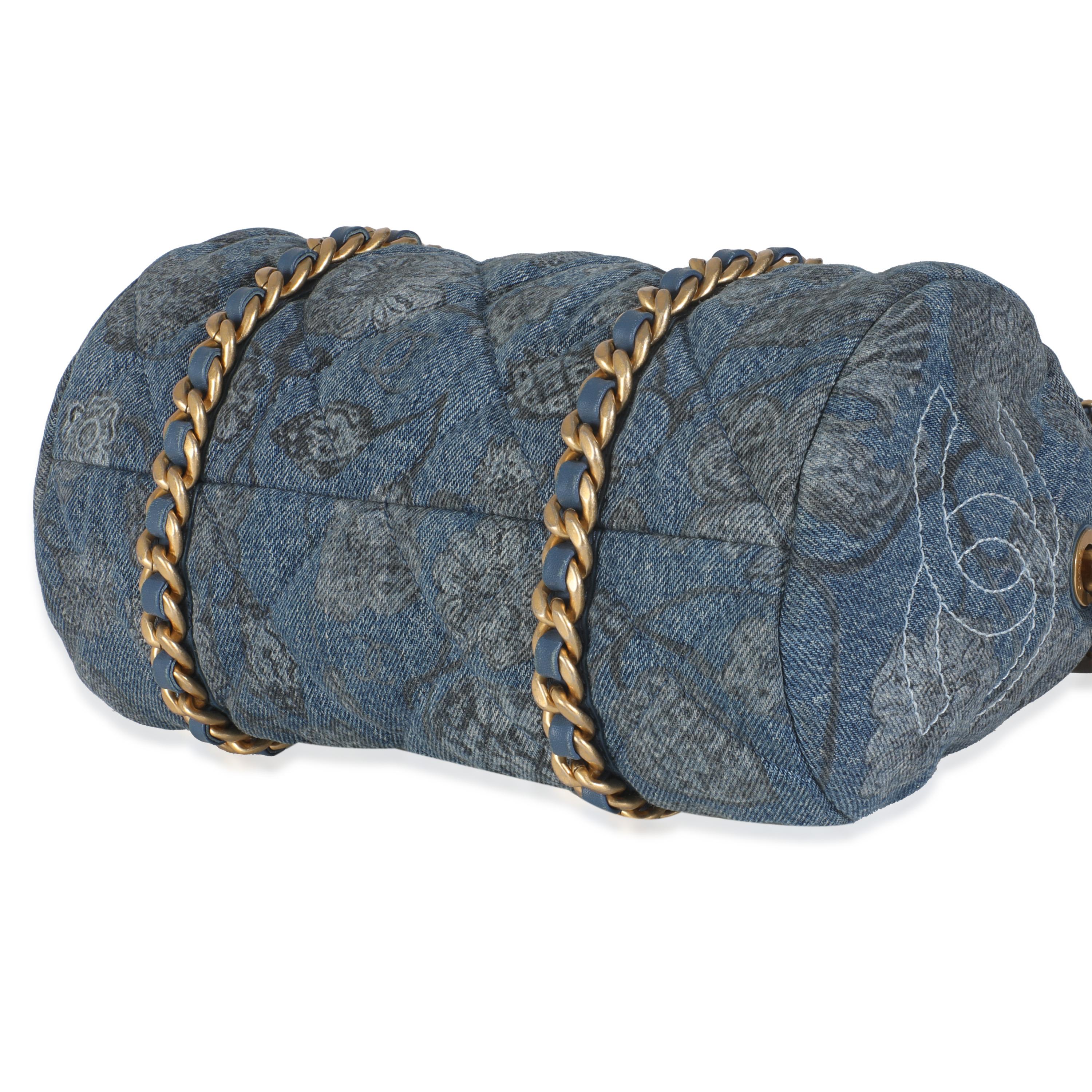 Chanel 21A Blue Floral Quilted Denim Destination Chenonceau Bowling Bag For Sale 1