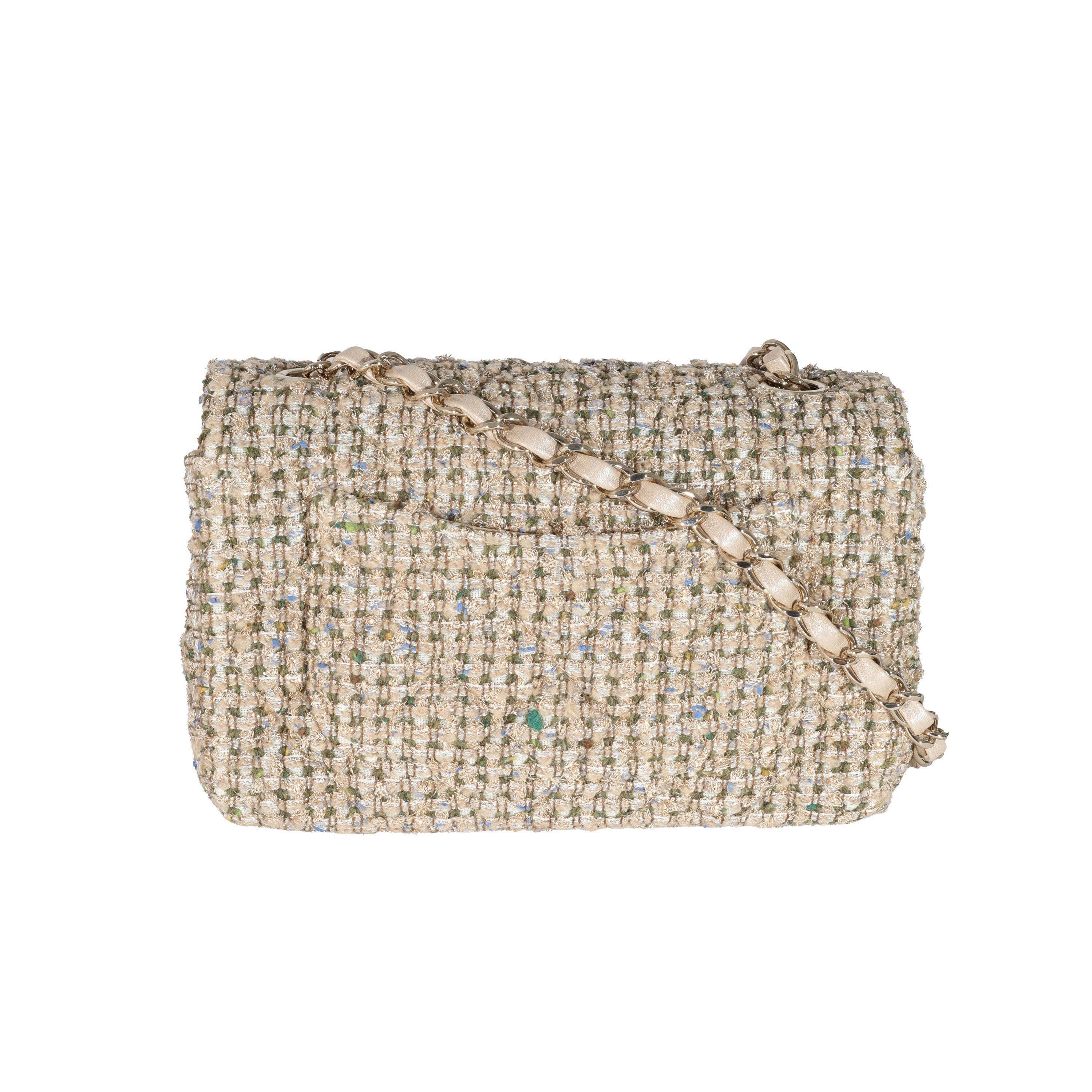 Women's or Men's Chanel 21A Gold Tweed Mini Rectangular Flap Bag