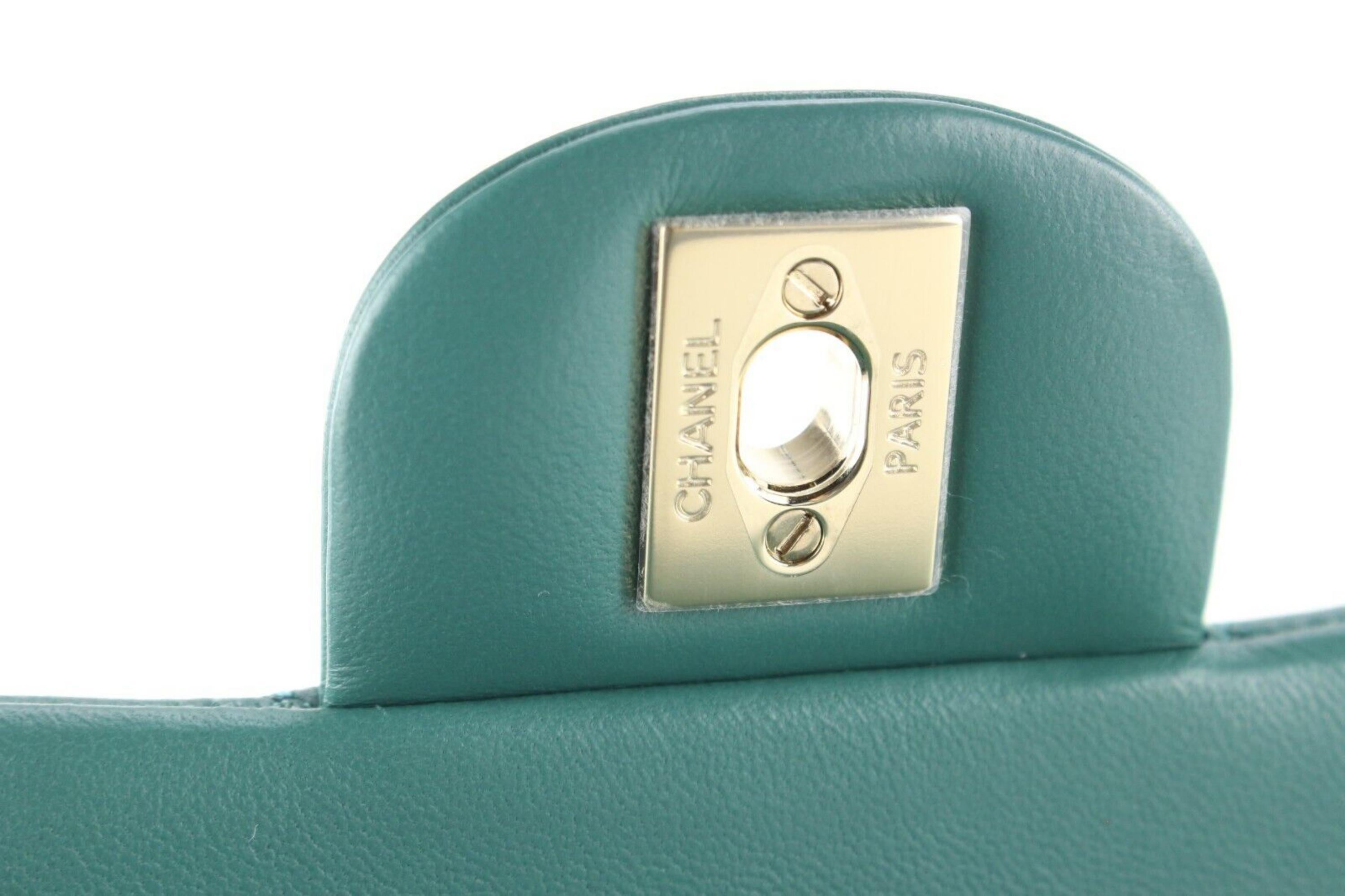 Chanel 21A Green Lambskin Small Double Classic Flap GHW 1CJ0113 For Sale 2