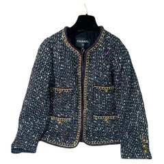 Chanel 21A Le Château des Dames Multicolor Sequin Tweed Chain Trim Jacket