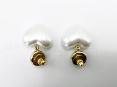 Chanel 21A Pearl Crystal CC Heart Drop Earrings Coco Neige 66184