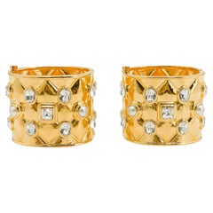 Chanel 21A Quilted Crystal Pearl Cuff Bracelet Set of 2 66389