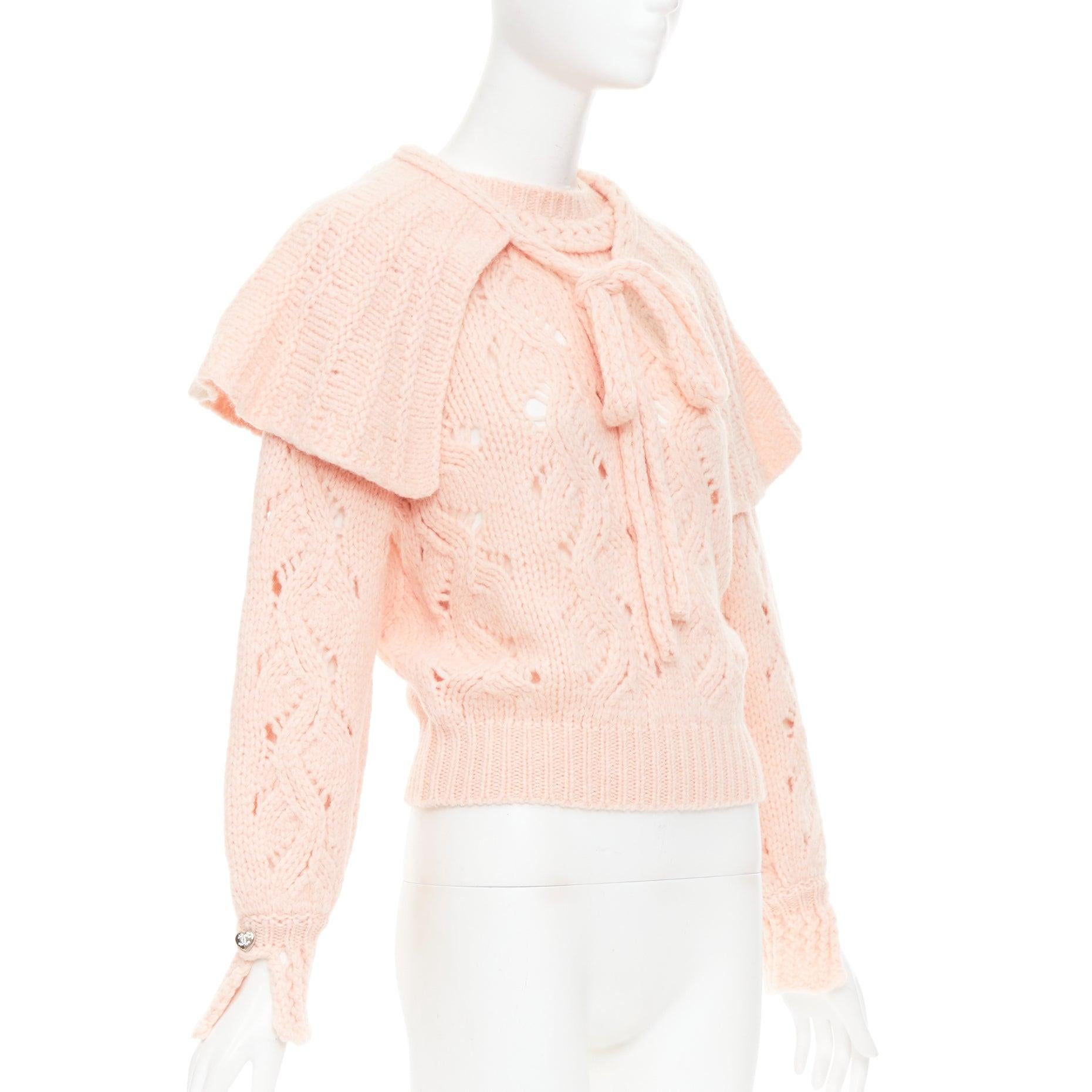 CHANEL 21B rosa Wolle Alpaka Mischung Rüschen Capelet Pullover FR34 XS (Weiß) im Angebot
