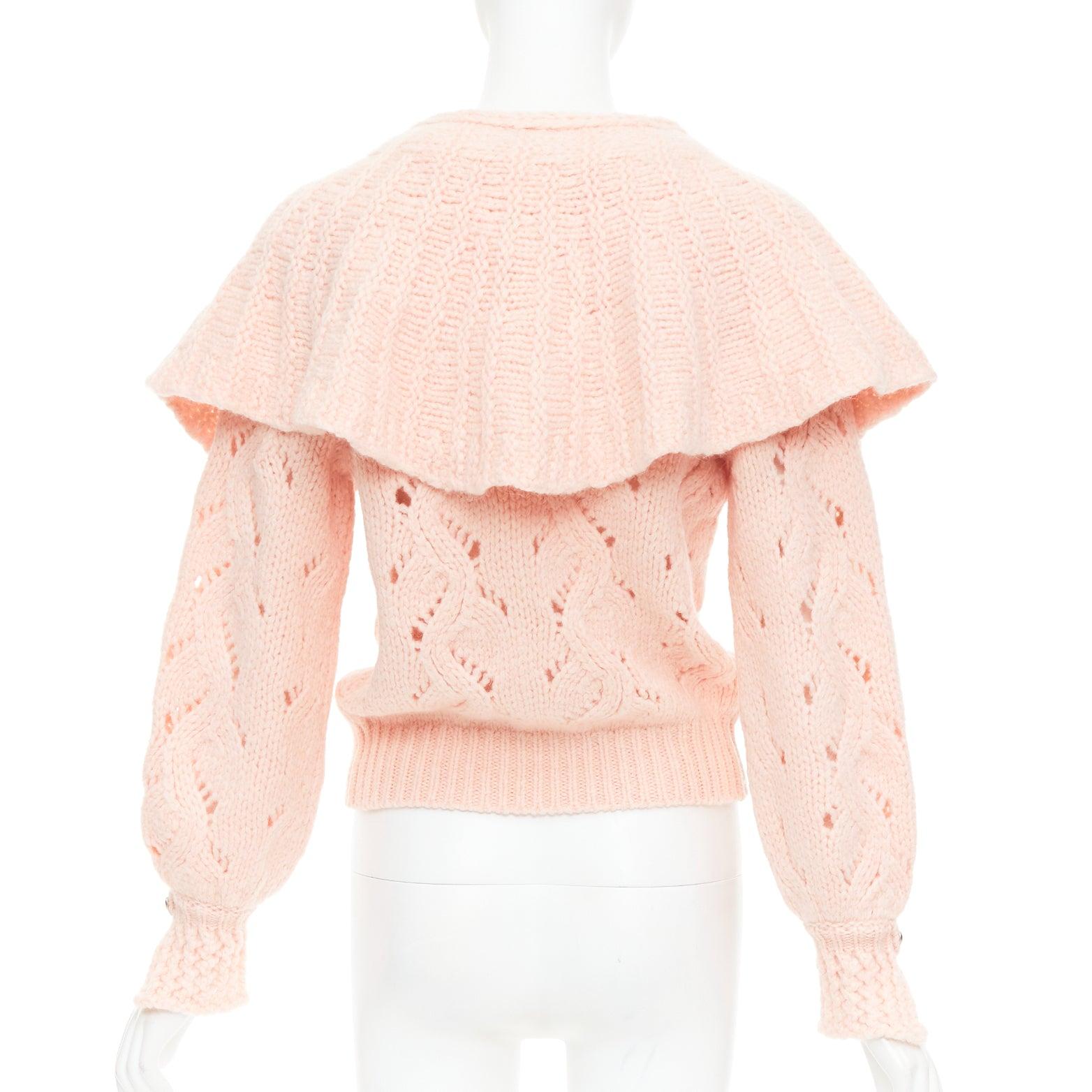 CHANEL 21B rosa Wolle Alpaka Mischung Rüschen Capelet Pullover FR34 XS Damen im Angebot