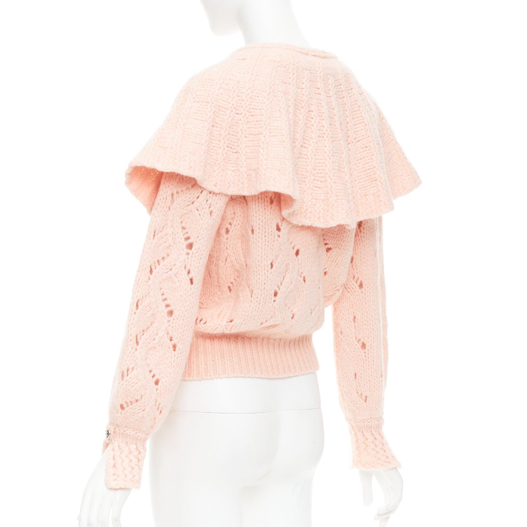 CHANEL 21B rosa Wolle Alpaka Mischung Rüschen Capelet Pullover FR34 XS im Angebot 1