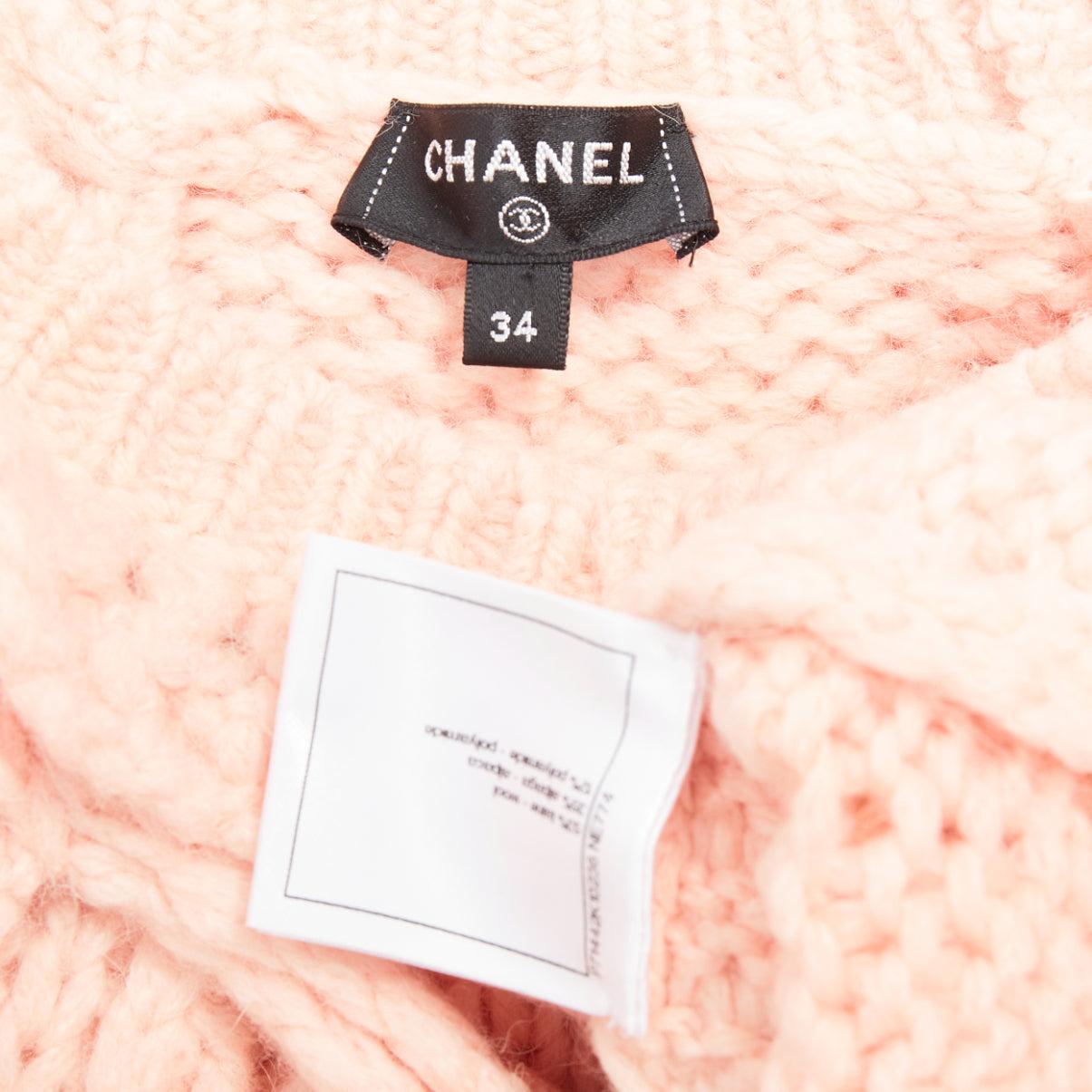 CHANEL 21B rosa Wolle Alpaka Mischung Rüschen Capelet Pullover FR34 XS im Angebot 3
