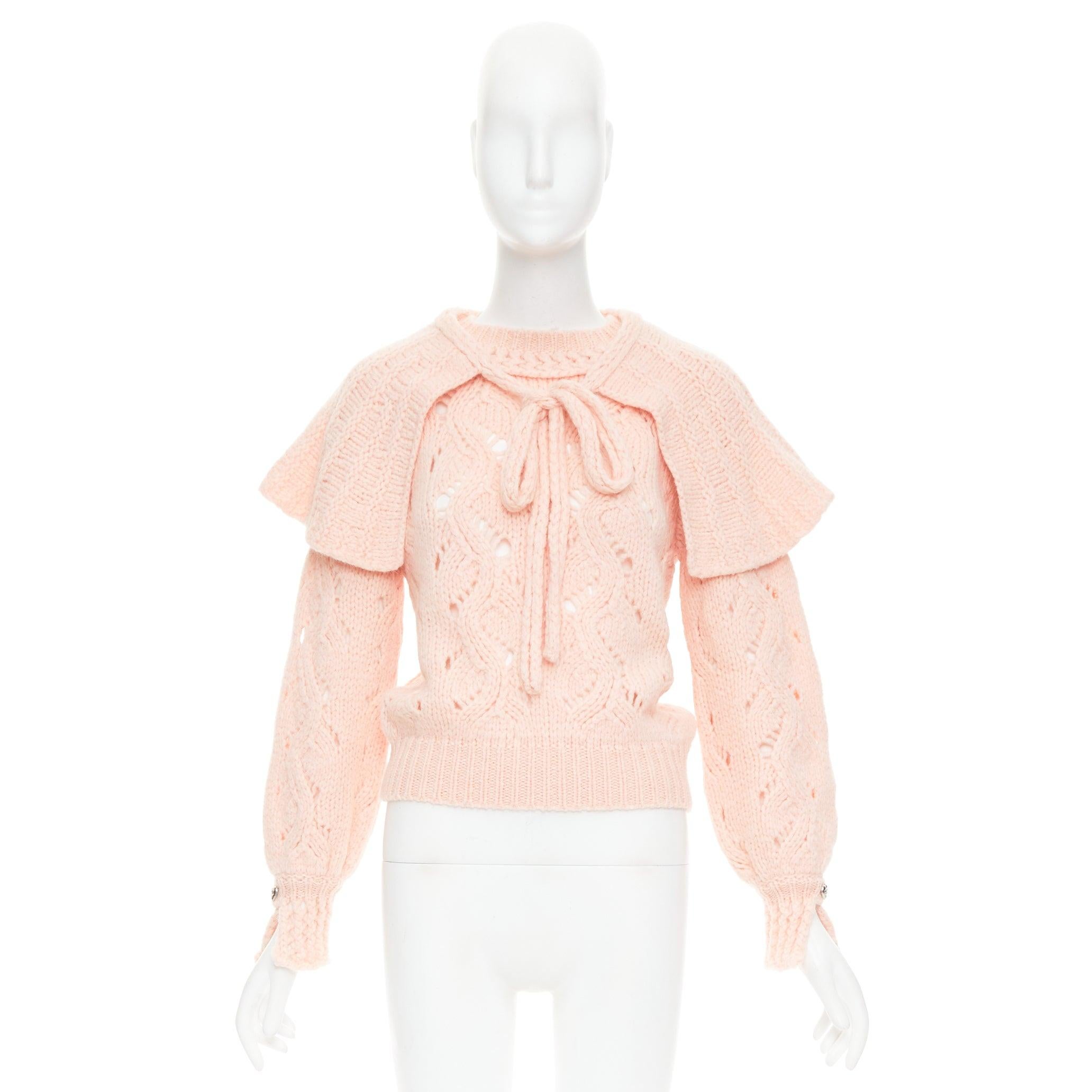 CHANEL 21B rosa Wolle Alpaka Mischung Rüschen Capelet Pullover FR34 XS im Angebot 4