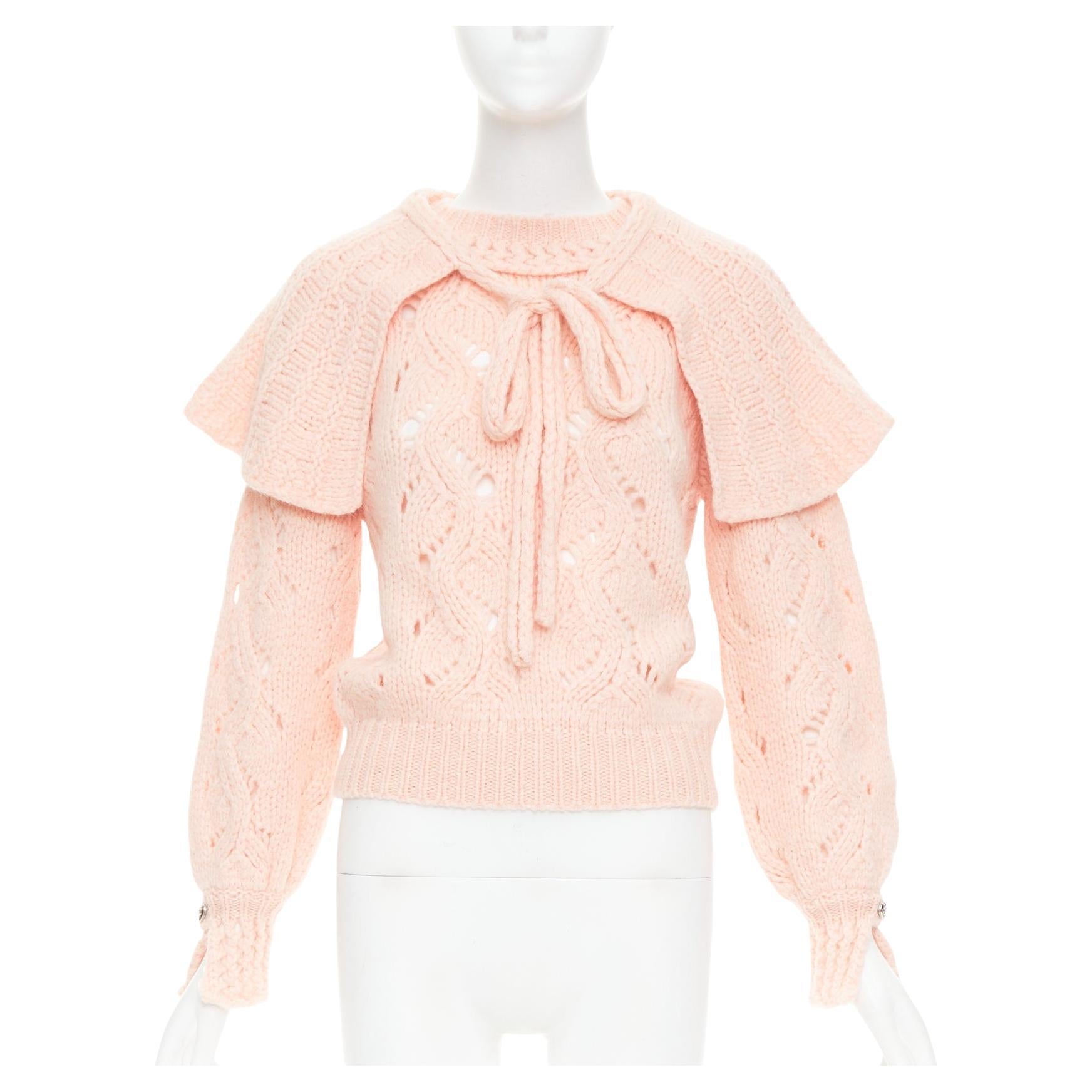 CHANEL 21B pink wool alpaca blend ruffle capelet sweater FR34 XS