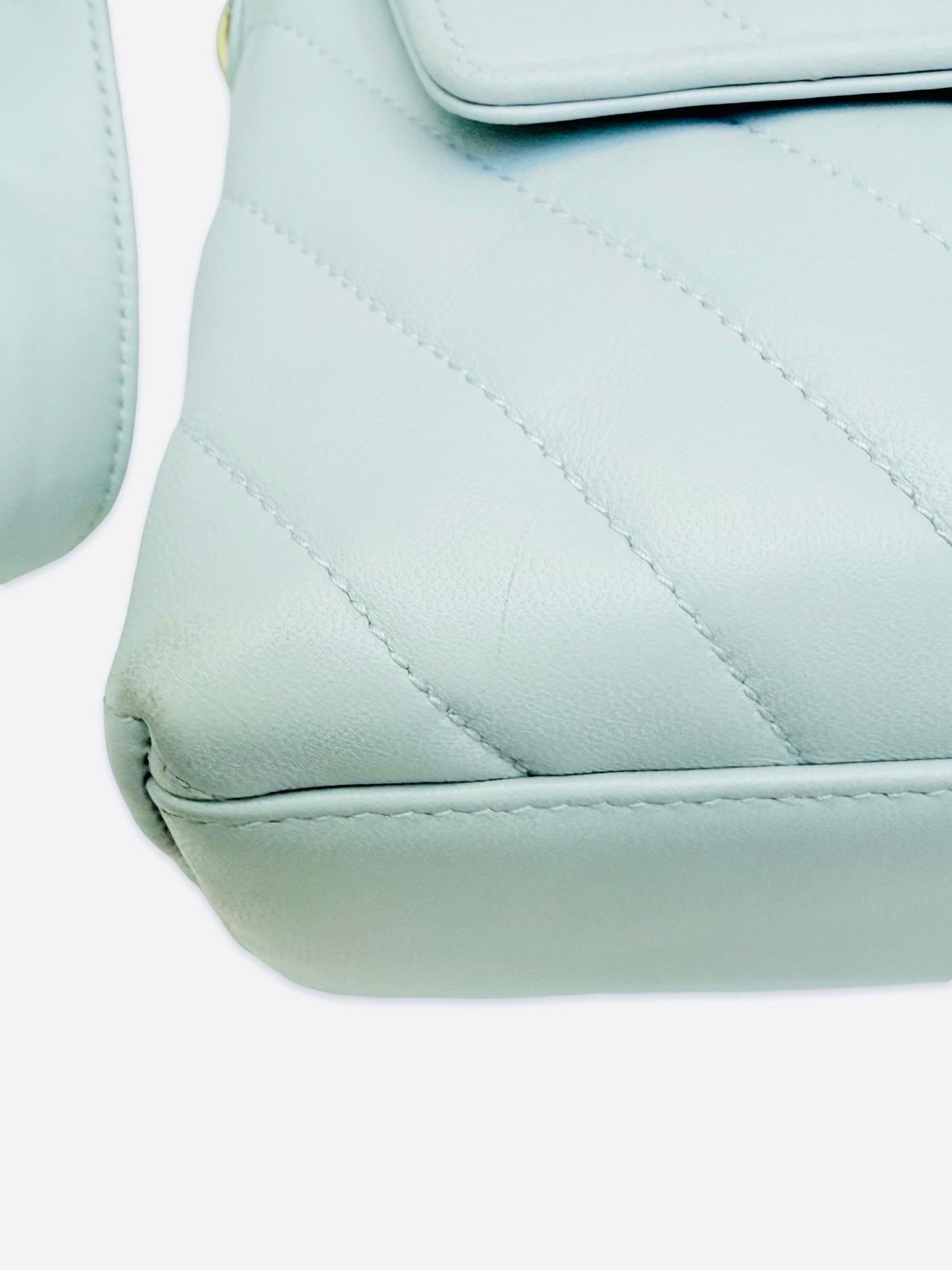 Chanel 21cm light blue chevron lambskin shoulder bag For Sale 10