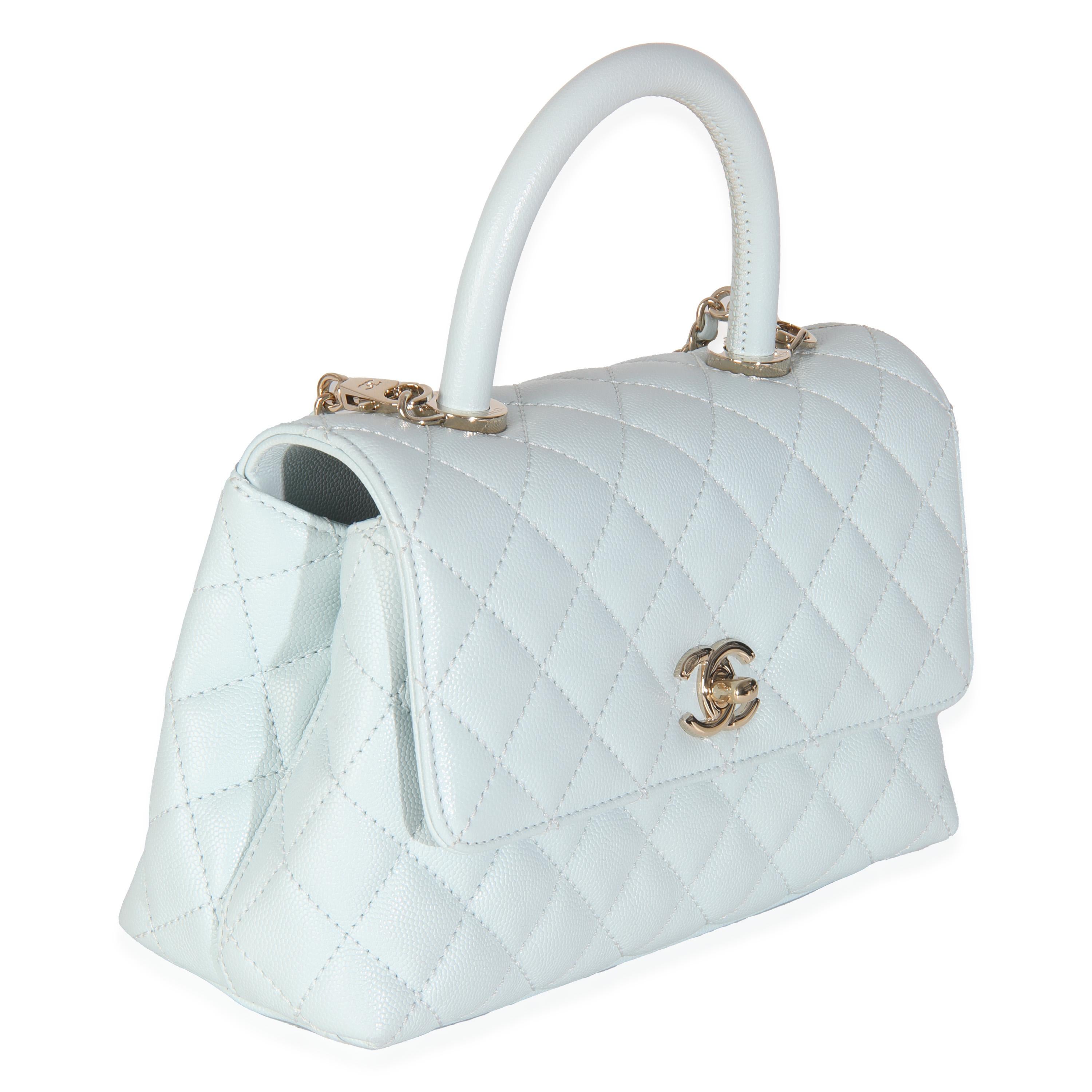 Gray Chanel 21K Blue Quilted Caviar Mini Coco Handle Flap HandBag For Sale