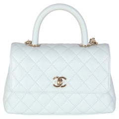 Bolso Chanel 21K Caviar Acolchado Azul Mini Coco Asa Solapa