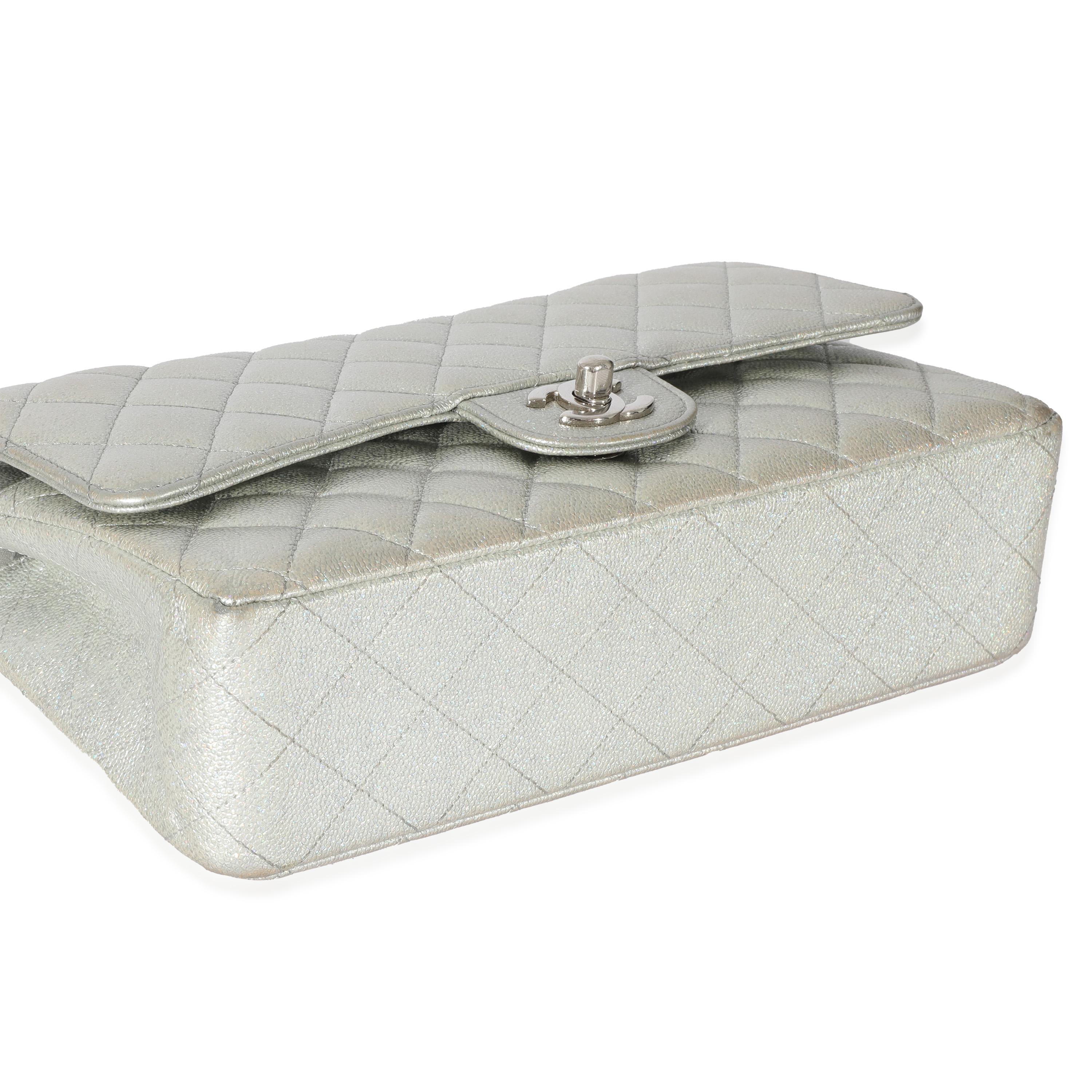 Gray Chanel 21K Glitter Caviar Medium Classic Double Flap Bag For Sale