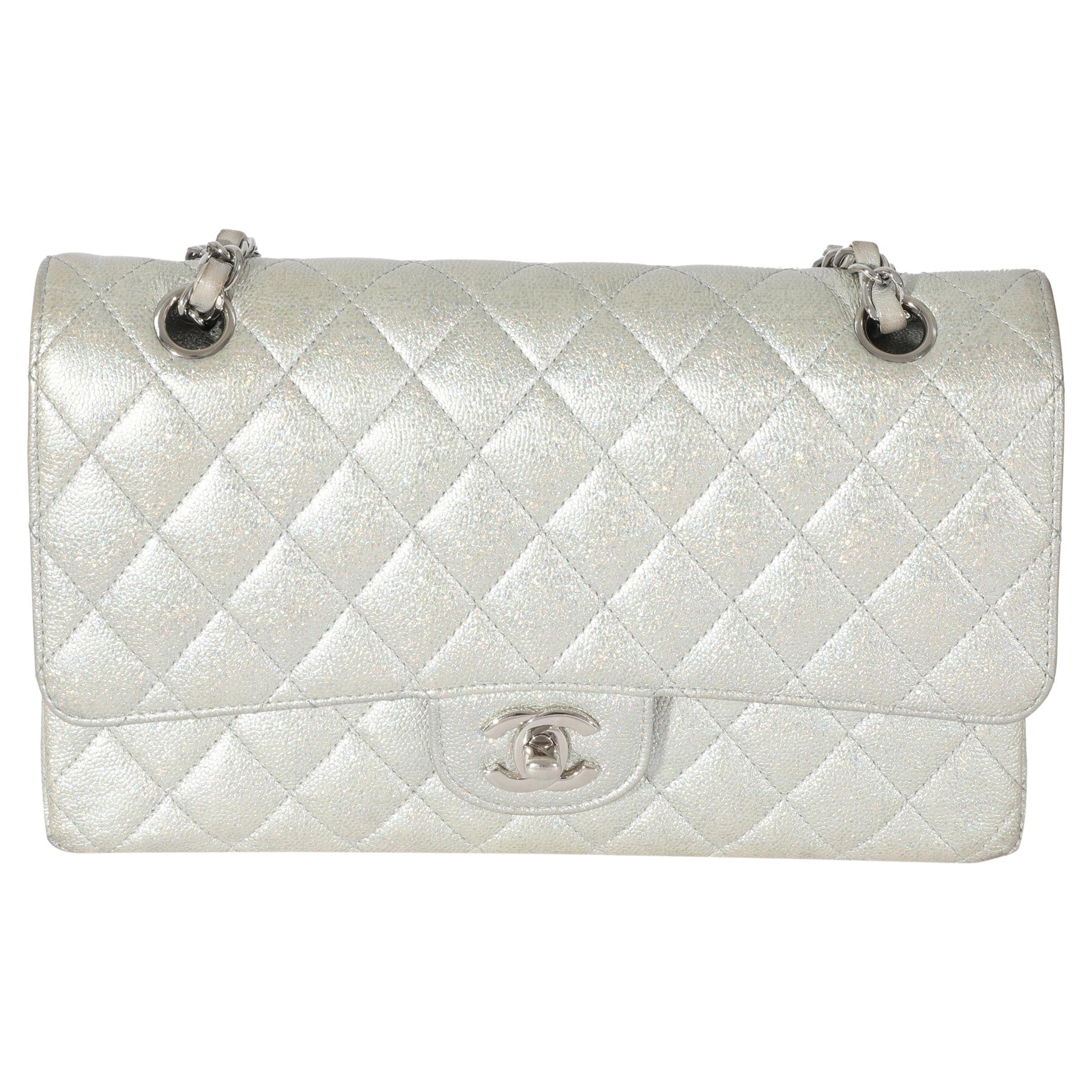 Chanel 21K Glitter Caviar Medium Classic Double Flap Bag For Sale
