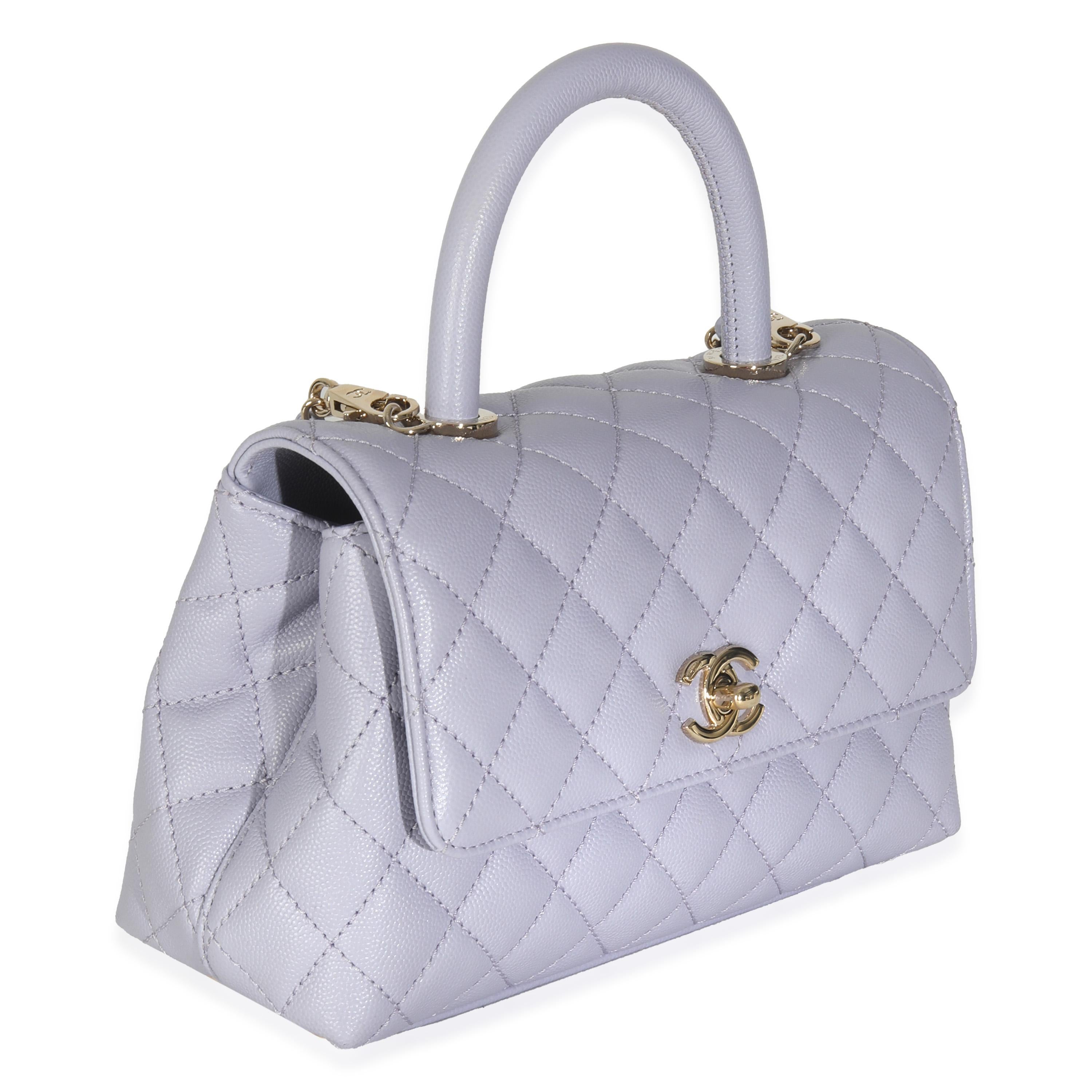 Gray Chanel 21K Purple Quilted Caviar Mini Coco Handle Flap Bag For Sale