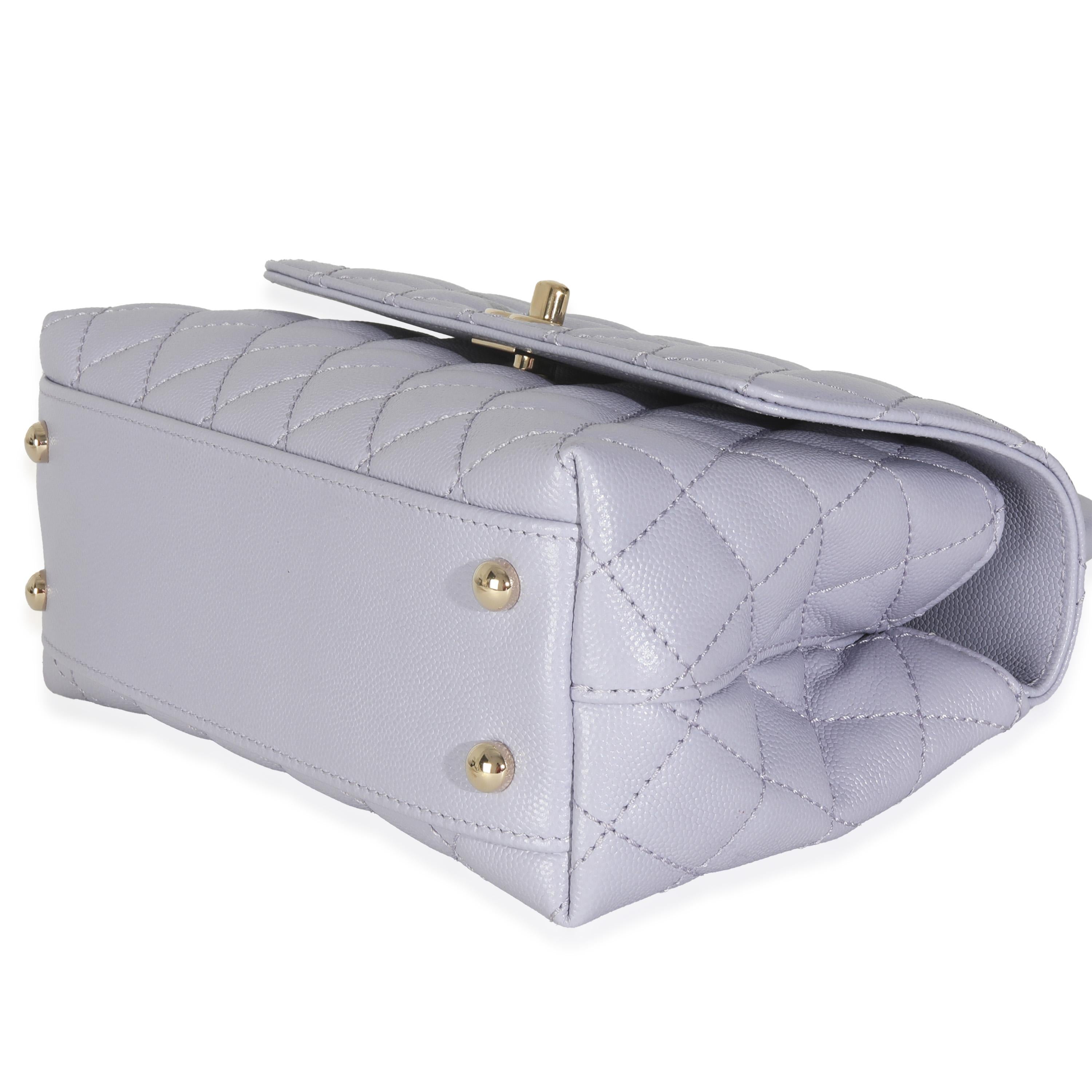 Chanel 21K Purple Quilted Caviar Mini Coco Handle Flap Bag In Excellent Condition For Sale In New York, NY