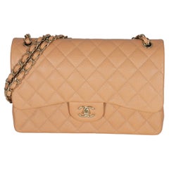 Borsa Chanel 21P Caramel Caviar Jumbo Classic con doppia pattina