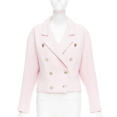 CHANEL 21P pink cotton tweed CC button double breasted cropped jacket FR38 M