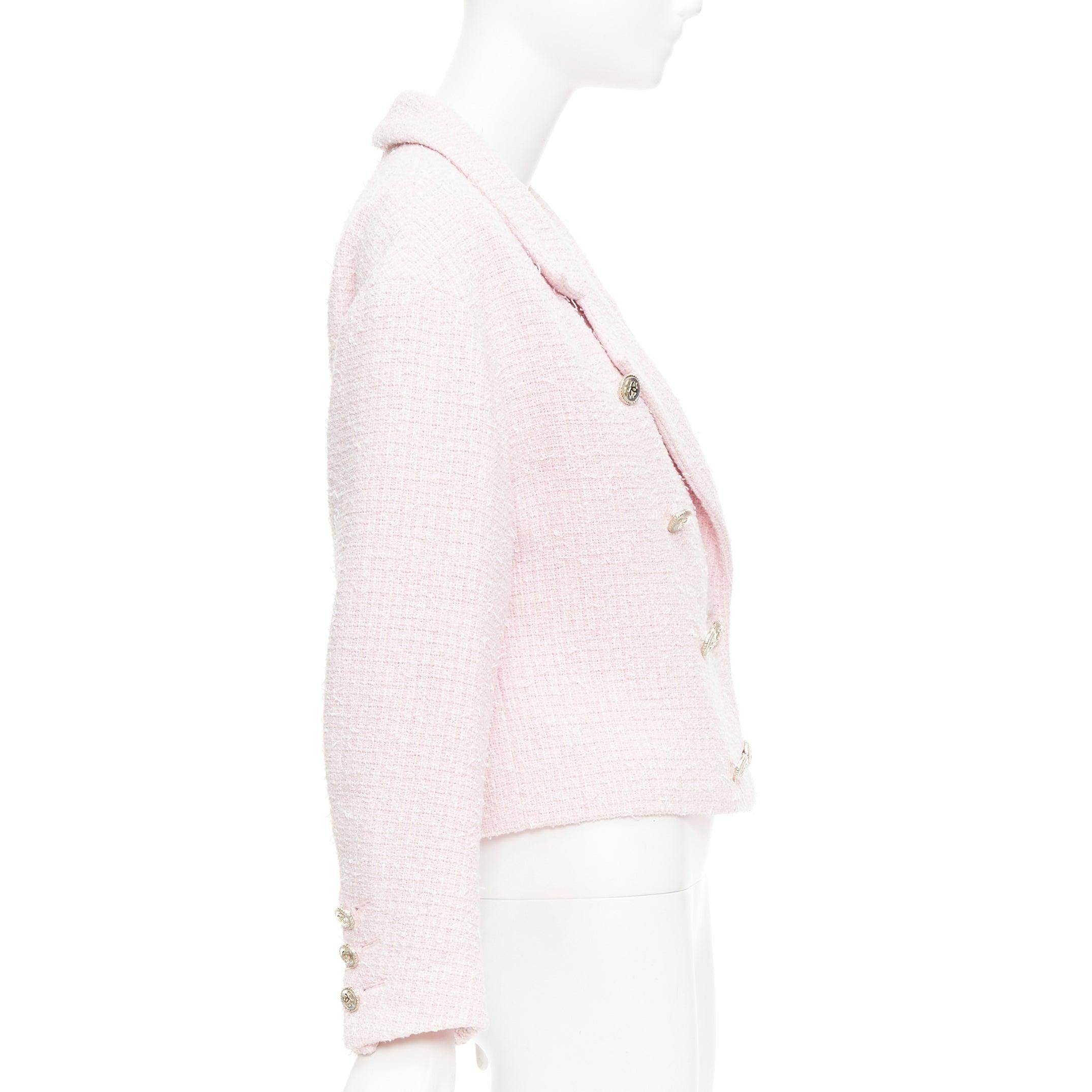 Donna Chanel 21P rosa in tweed di cotone con bottoni CC doppiopetto FR38 M. in vendita