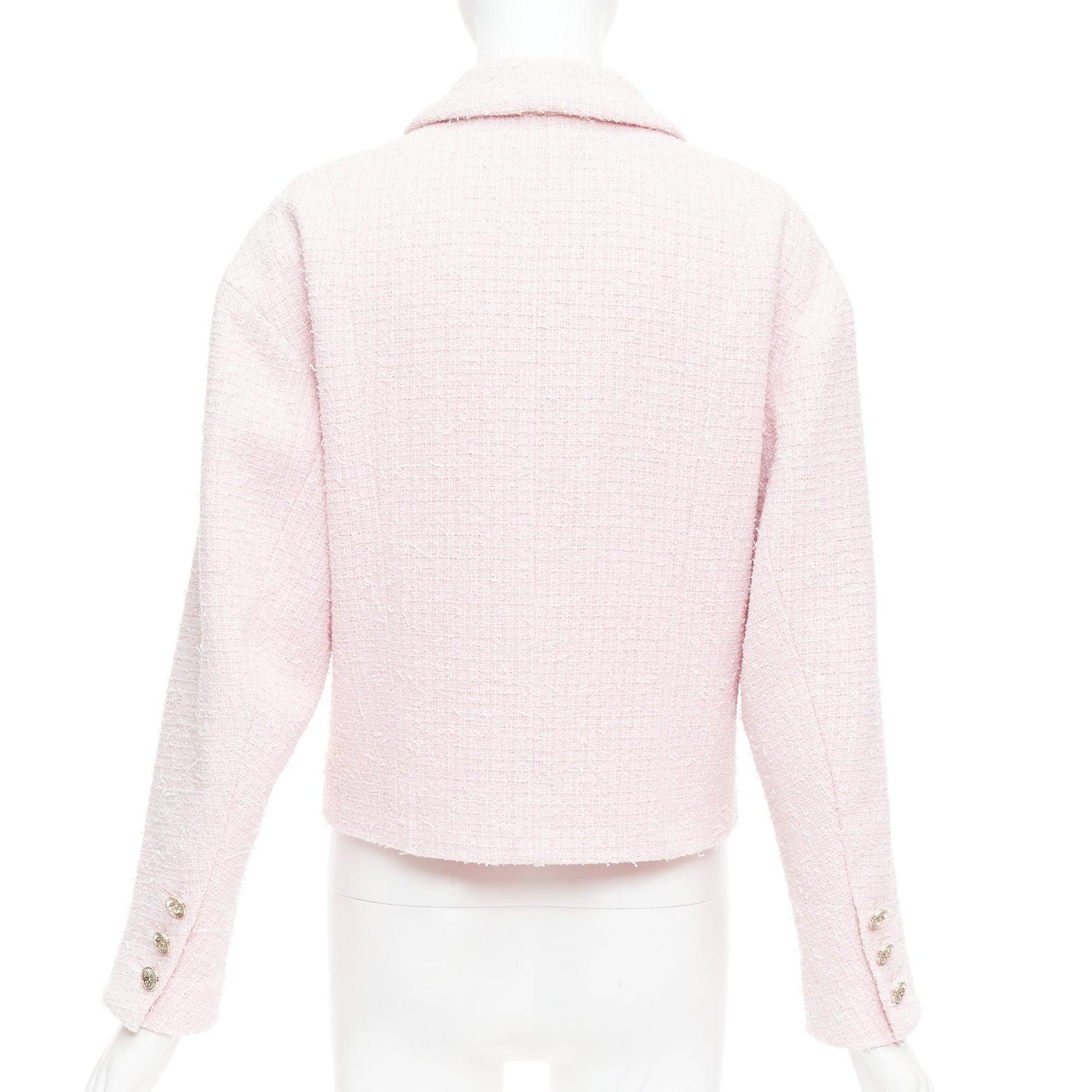 Chanel 21P rosa in tweed di cotone con bottoni CC doppiopetto FR38 M. in vendita 1