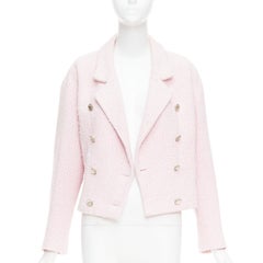 Chanel 21P rosa in tweed di cotone con bottoni CC doppiopetto FR38 M.