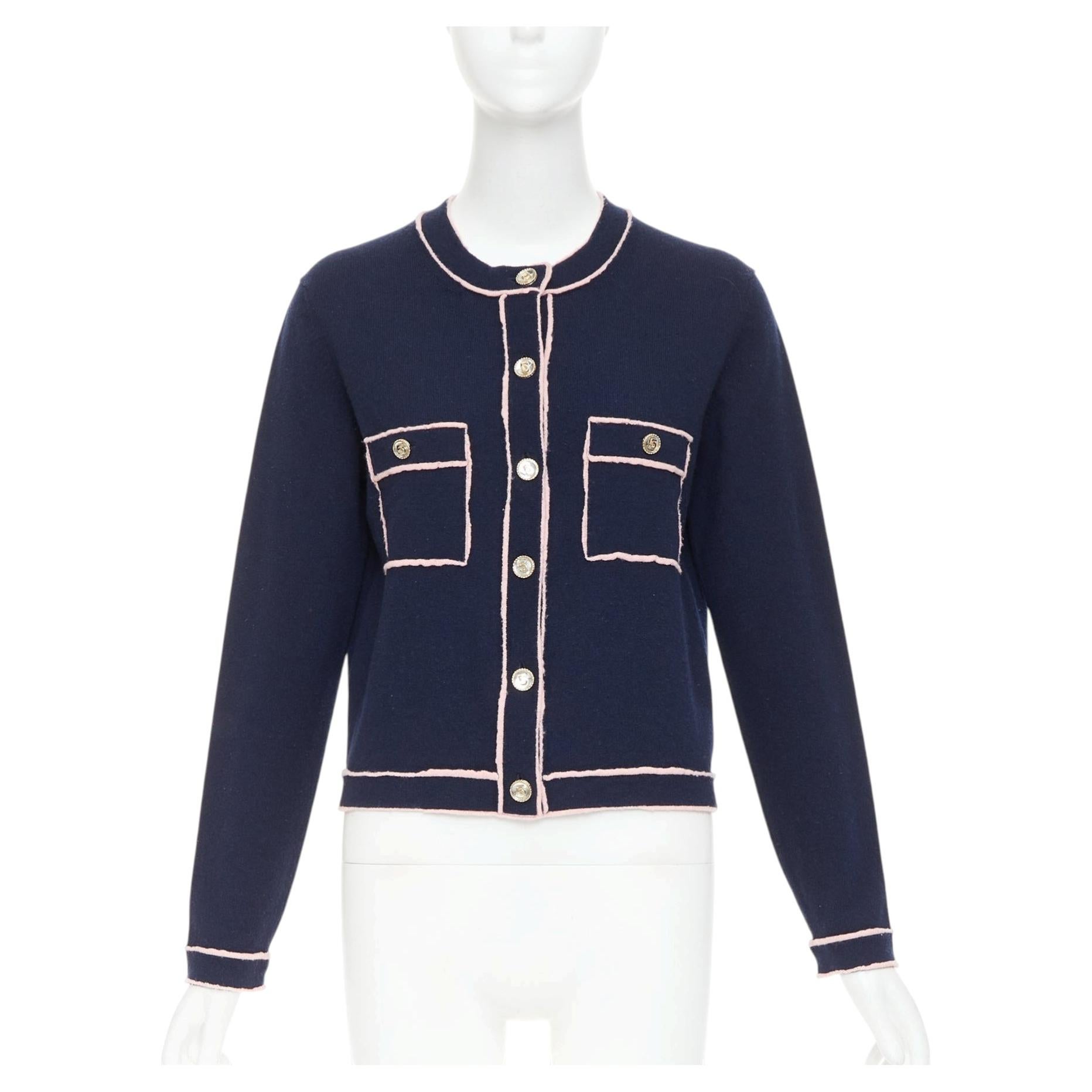 CHANEL 21P Runway 100% cashmere No. 5 button cardigans FR40 L