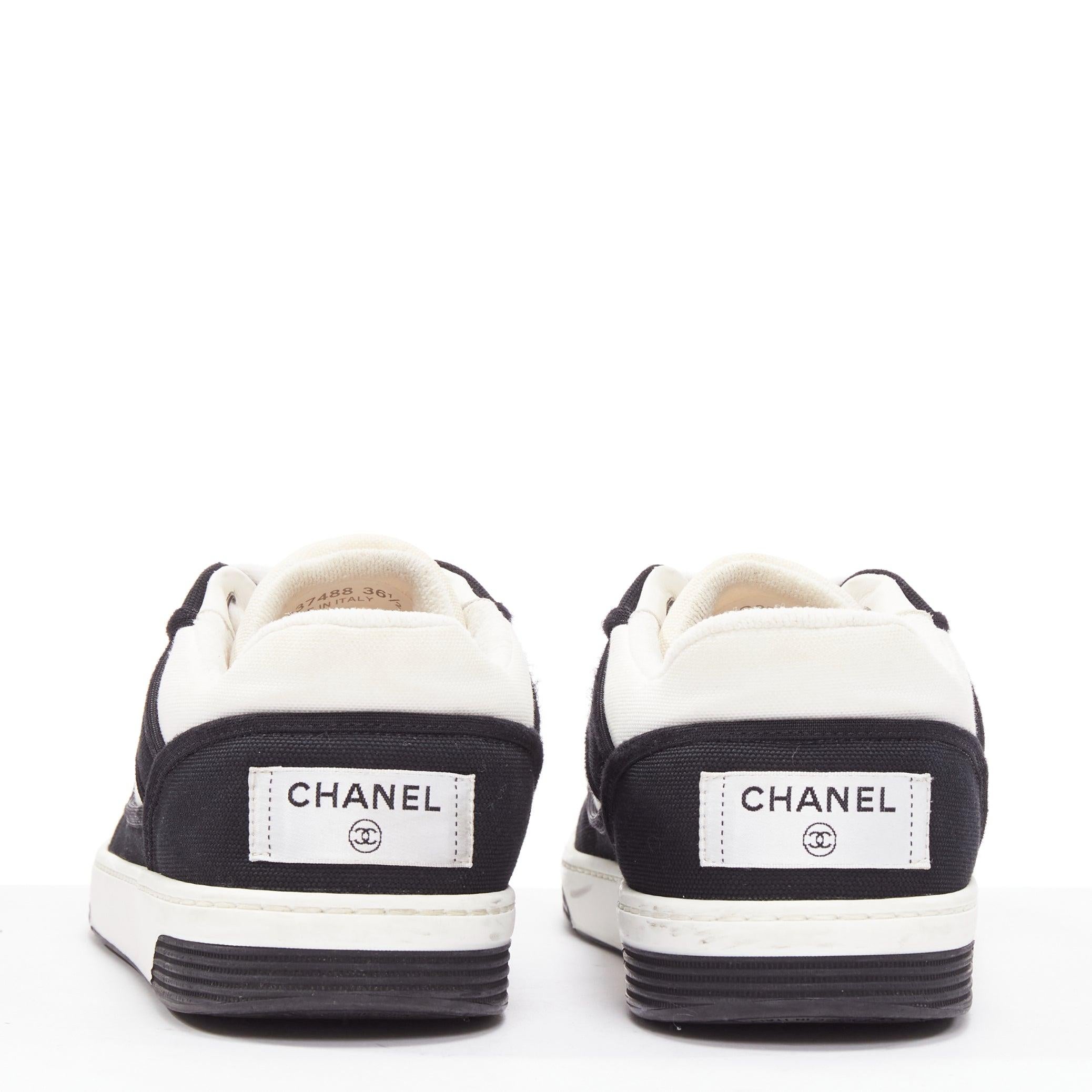 CHANEL 21S schwarz weiß CC Logo Stoff minimal schnüren Turnschuhe EU36.5 im Zustand „Gut“ im Angebot in Hong Kong, NT