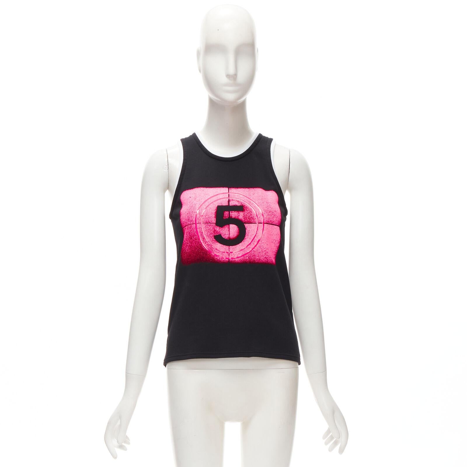 CHANEL 21S No.5 black white neon pink print cotton tank top FR34 XS 6