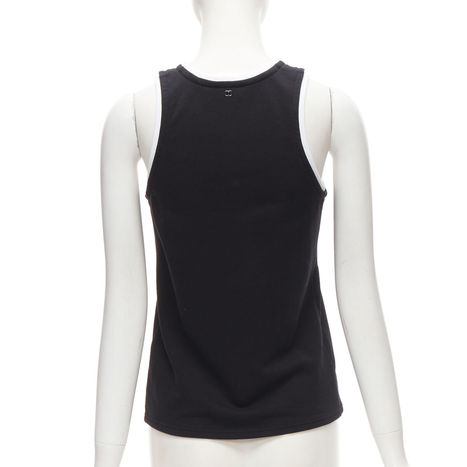 CHANEL 21S No.5 black white neon pink print cotton tank top FR34 XS 1