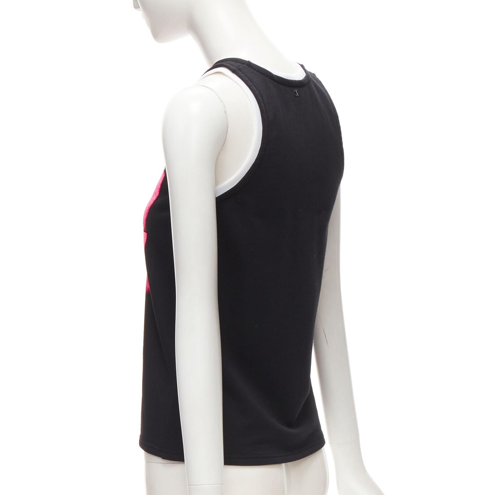 CHANEL 21S No.5 black white neon pink print cotton tank top FR34 XS 2