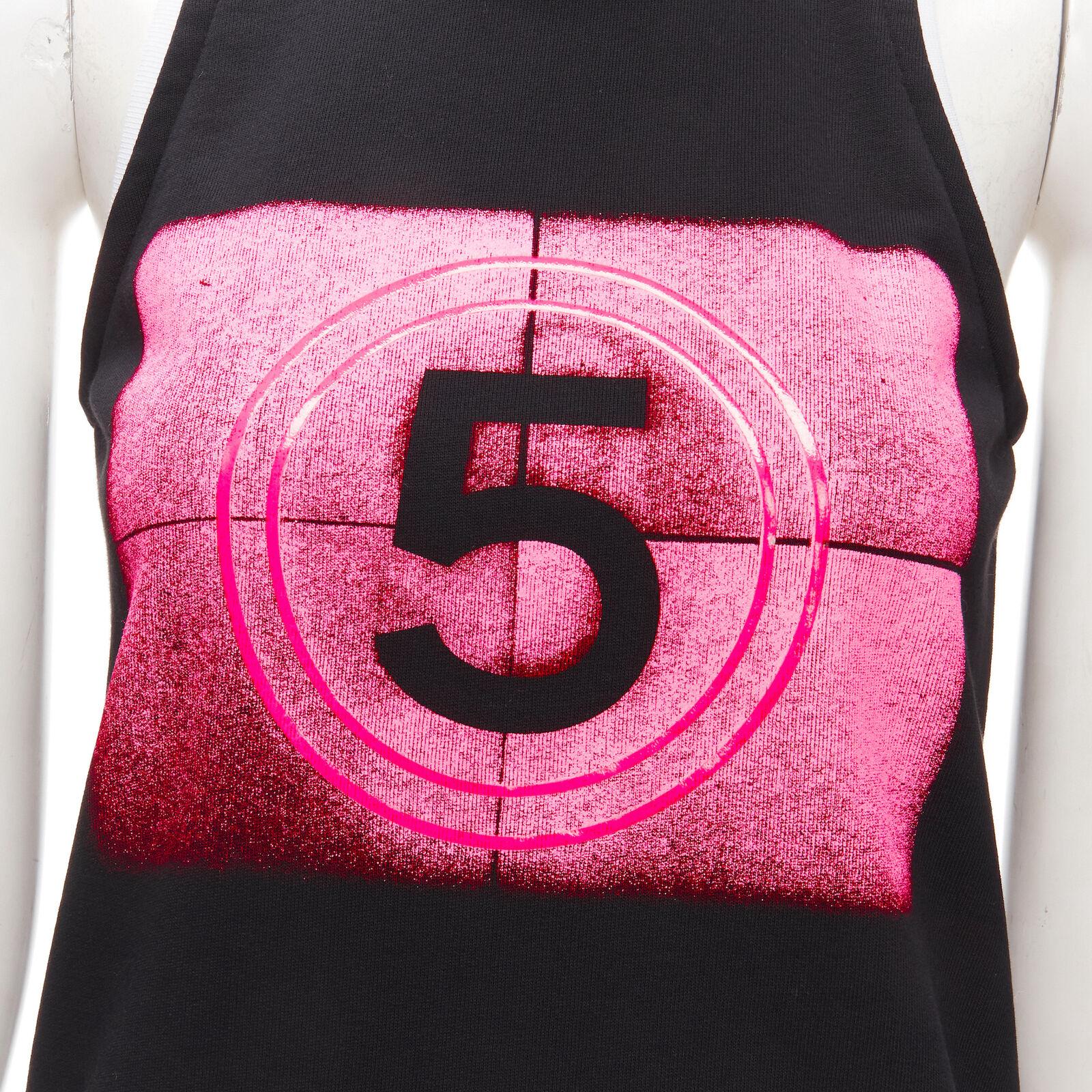 CHANEL 21S No.5 black white neon pink print cotton tank top FR34 XS 3