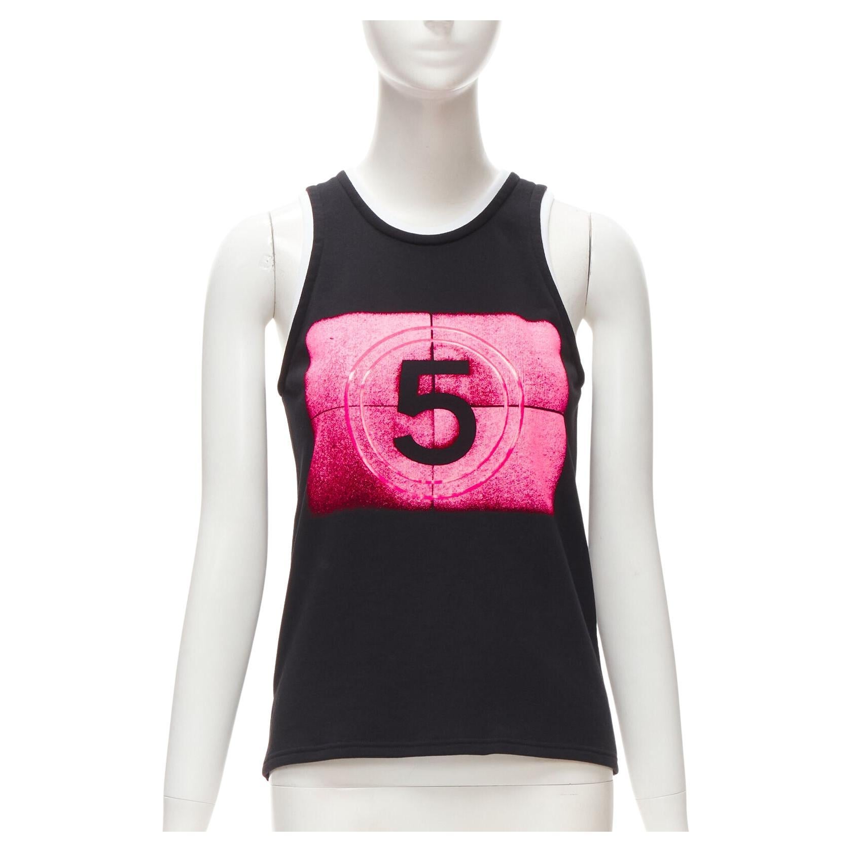 Chanel 21S No.5 Black White Neon Pink Print Cotton Tank Top FR34 Xs