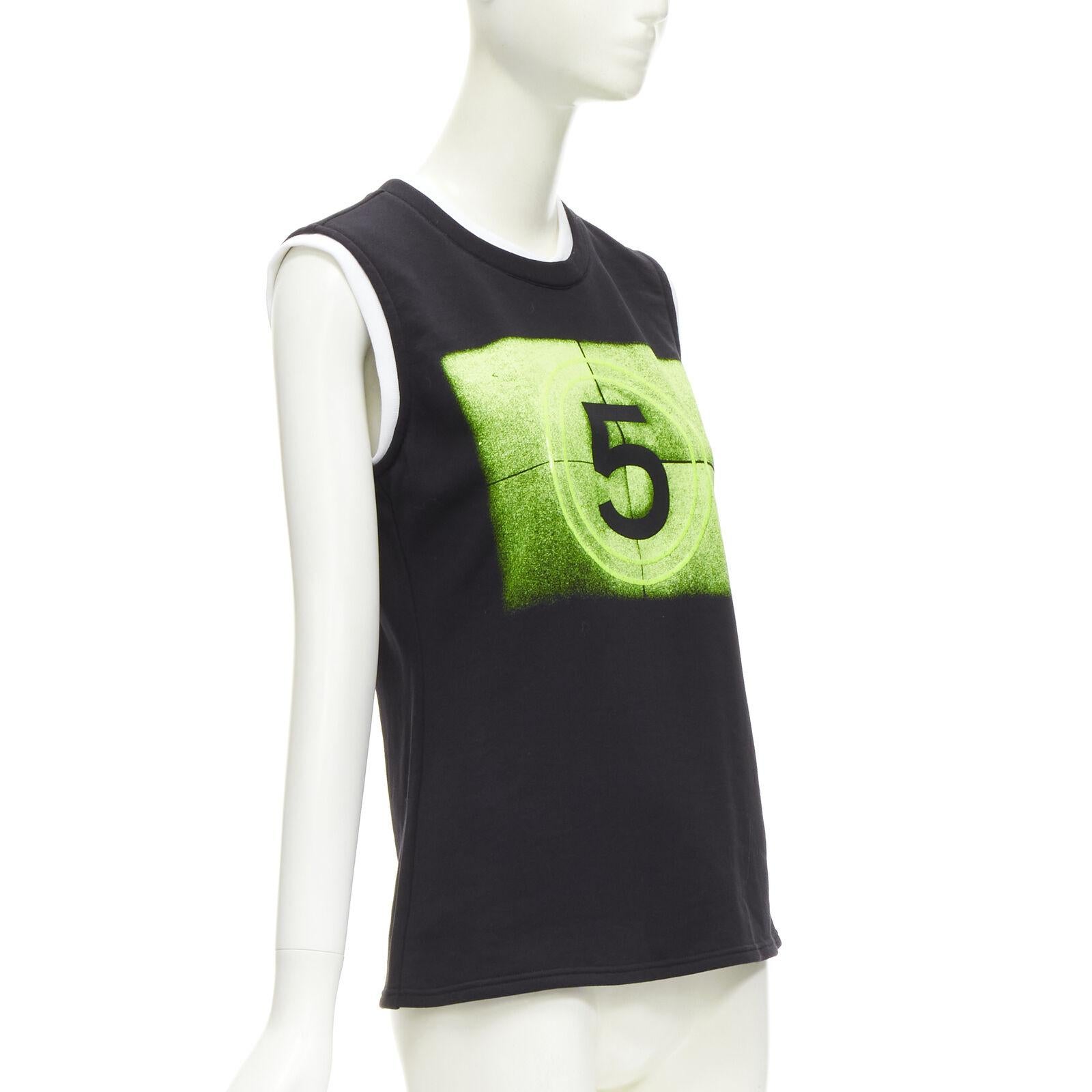 CHANEL 21S NO.5 neon green graphic black cotton white layered top FR34 XS In New Condition In Hong Kong, NT