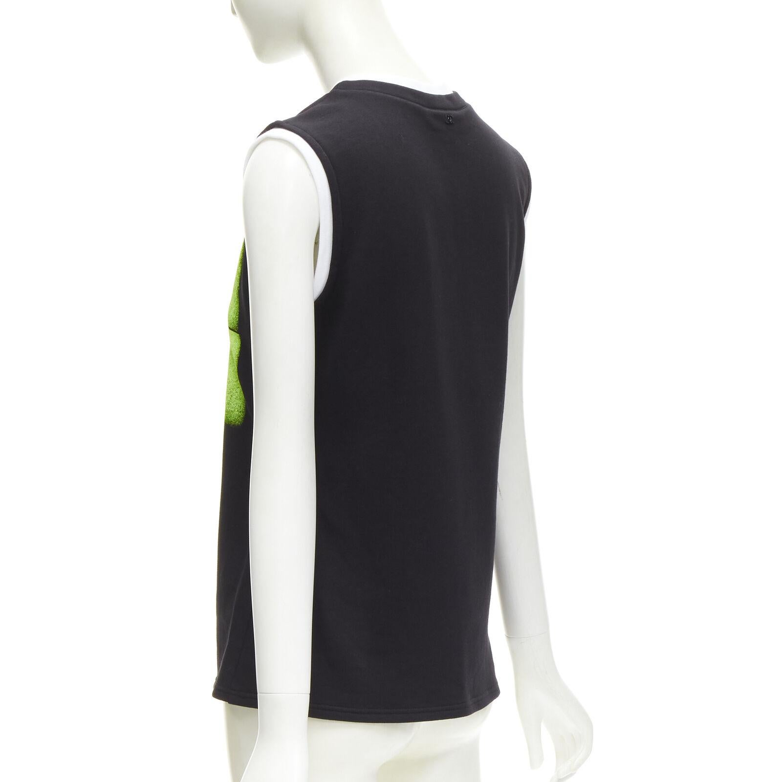 CHANEL 21S NO.5 neon green graphic black cotton white layered top FR34 XS 2