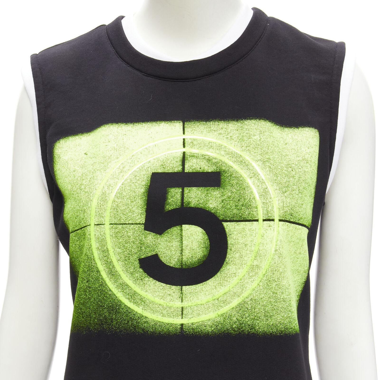 CHANEL 21S NO.5 neon green graphic black cotton white layered top FR34 XS 3