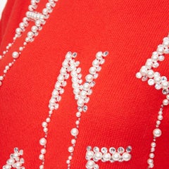 CHANEL 21S Runway 100% cashmere pearl crystal beads spell out cropped sweater XS