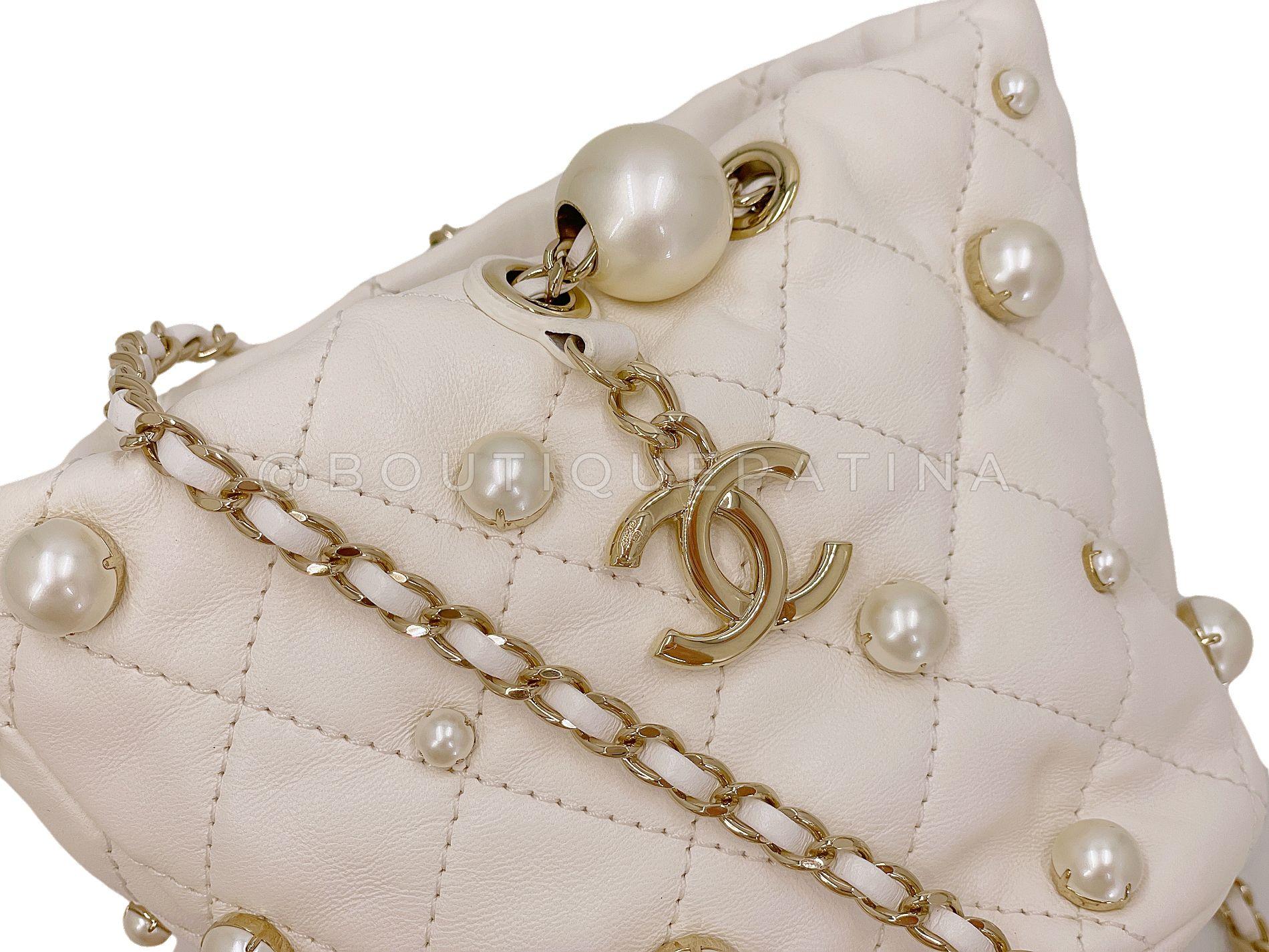 Chanel 21S White Cream About Pearls Bucket Bag Mini  67973 For Sale 4