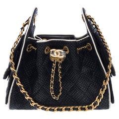 Chanel 21st Century Mini Hobo Bag Black Woven Wicker Gold Hardware