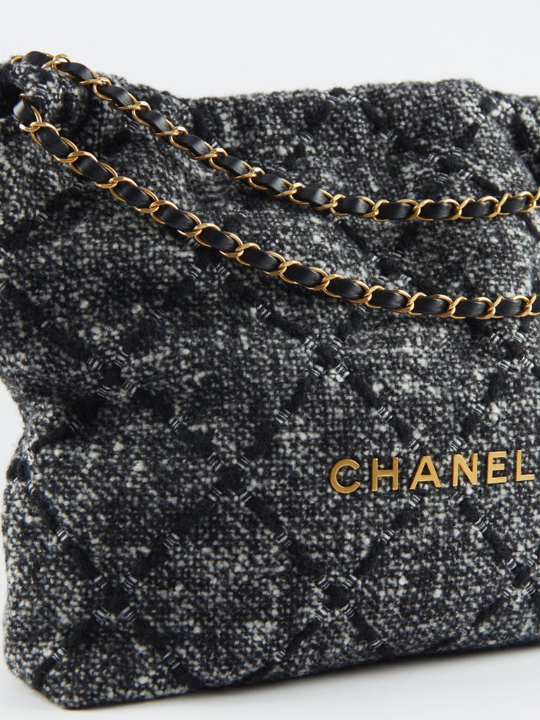 CHANEL 22 BAG BLACK & ECRU Tweed with Gold-Tone Hardware